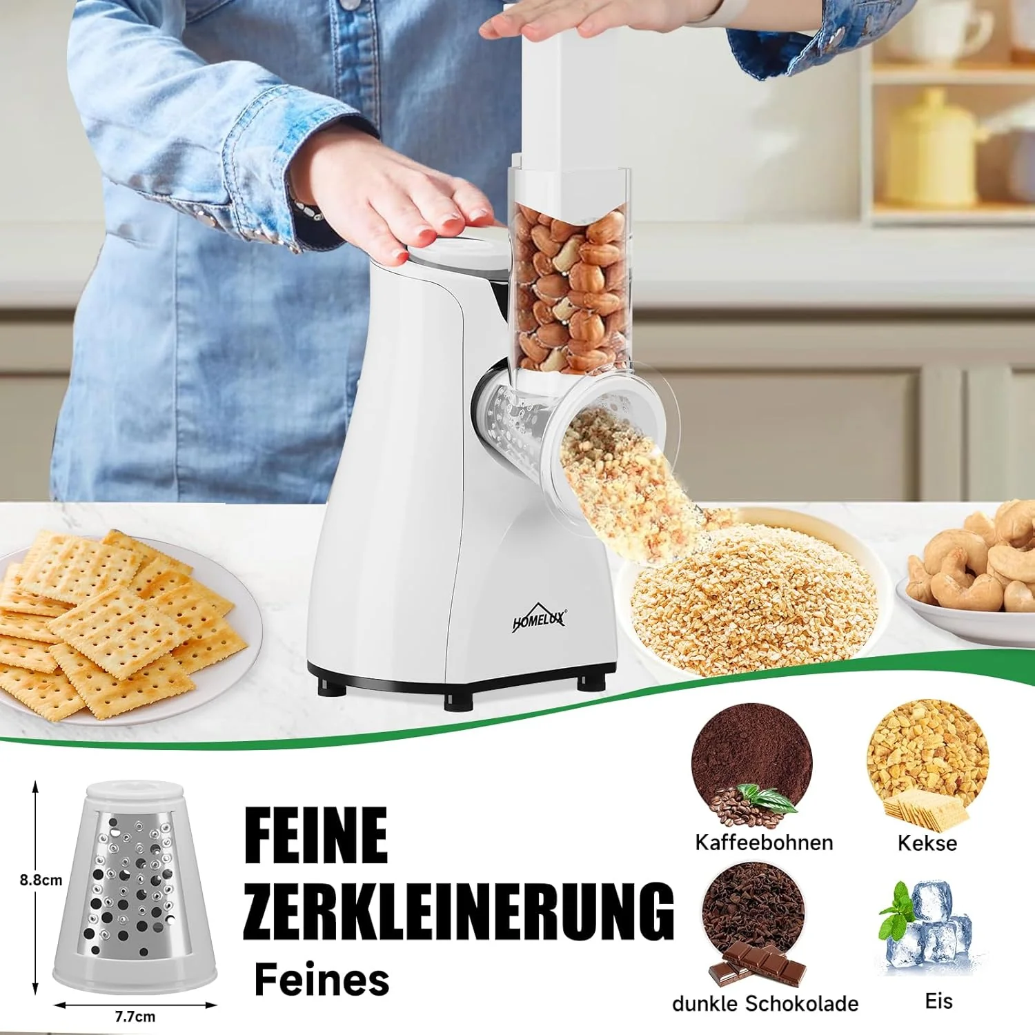 HOMELUX Elektr Gemüseschneider 5-fach Reibe Käse- & Gemüsehobel 5 Trommelklingen - Image 11