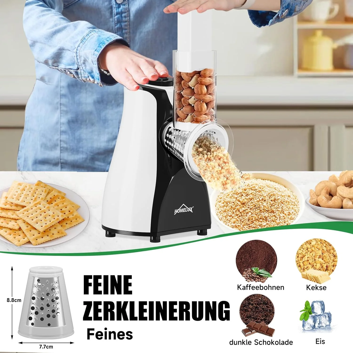 HOMELUX Elektr Gemüseschneider 5-fach Reibe Käse- & Gemüsehobel 5 Trommelklingen - Image 4