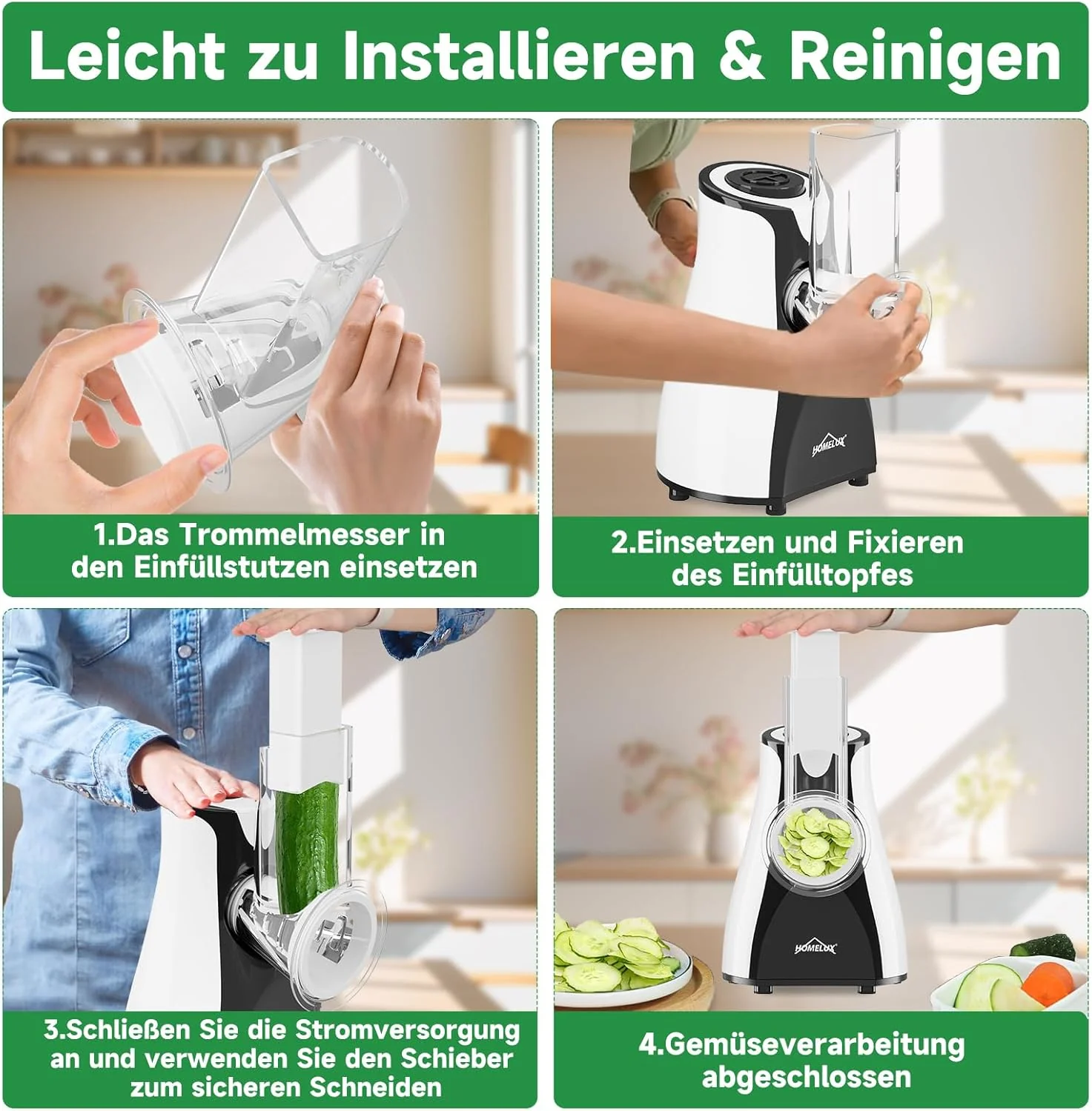 HOMELUX Elektr Gemüseschneider 5-fach Reibe Käse- & Gemüsehobel 5 Trommelklingen - Image 7