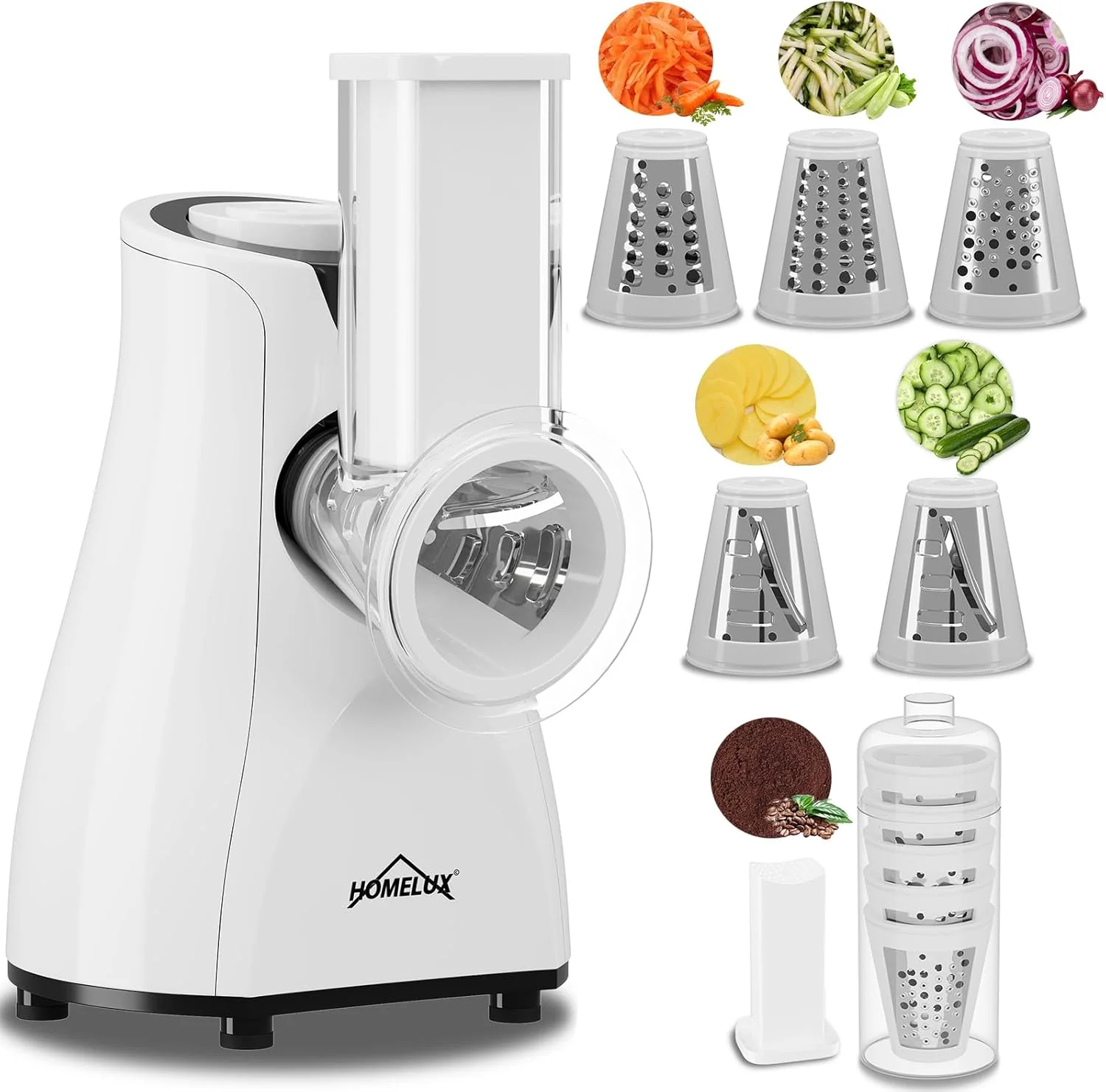 HOMELUX Elektr Gemüseschneider 5-fach Reibe Käse- & Gemüsehobel 5 Trommelklingen - Image 8