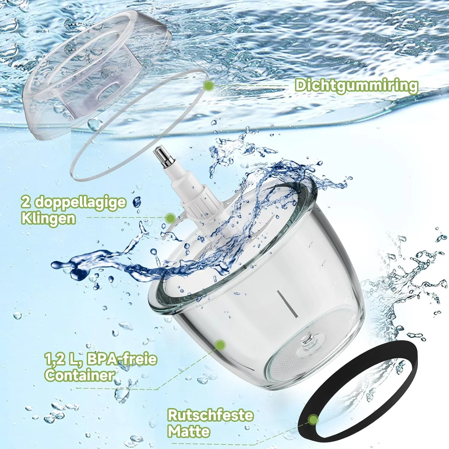 HOMELUX Elektrischer Küchenhäcksler, 300 W Universalhäcksler mit 1.5 L Glasbehälter, Fleischwolf, Multihäcksler, für Fleisch, Gemüse, Obst - Image 15
