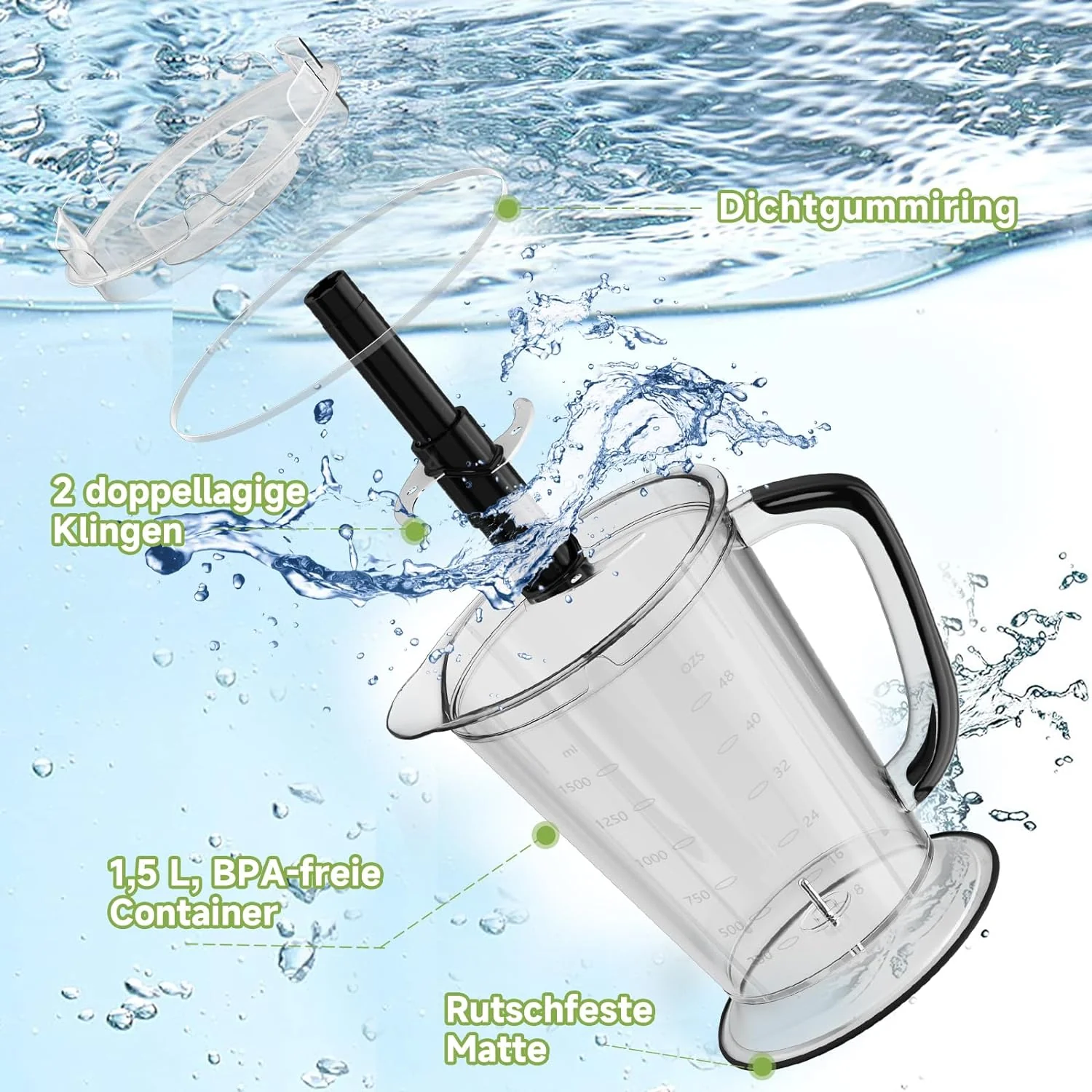 HOMELUX Elektrischer Küchenhäcksler, 300 W Universalhäcksler mit 1.5 L Glasbehälter, Fleischwolf, Multihäcksler, für Fleisch, Gemüse, Obst - Image 6