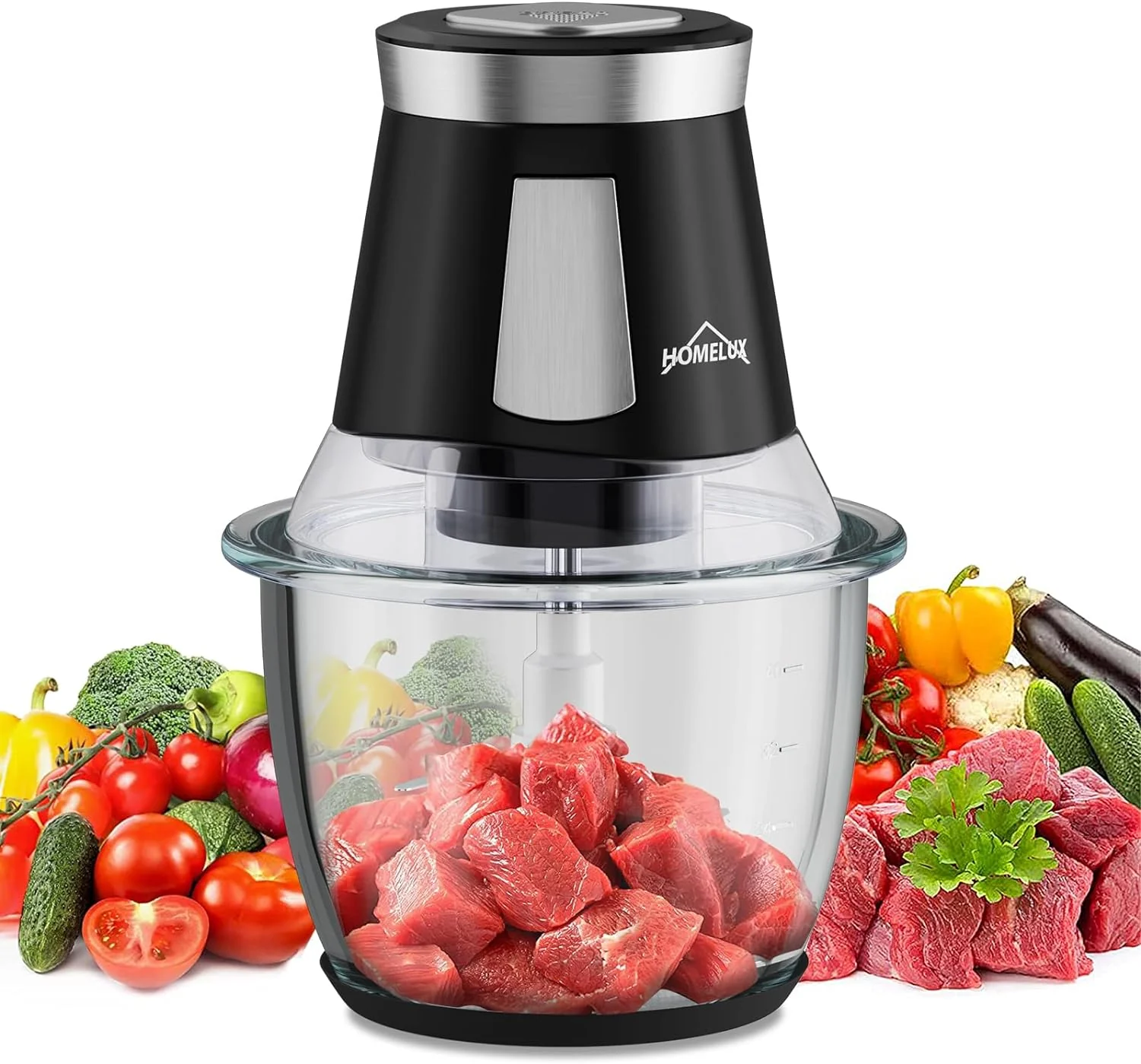 HOMELUX Elektrischer Küchenhäcksler, 300 W Universalhäcksler mit 1.5 L Glasbehälter, Fleischwolf, Multihäcksler, für Fleisch, Gemüse, Obst - Image 9
