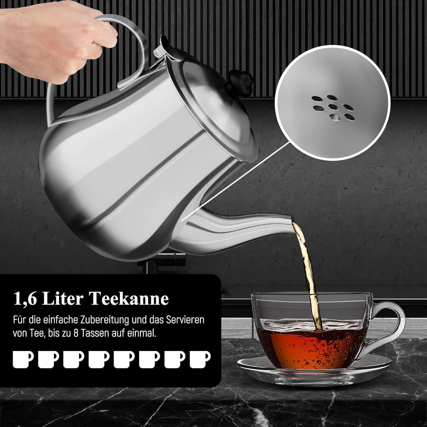 5L +1.6L / 2.5L +1.2L Elektrischer Samoware Edelstahl Teekocher mit 1850W, Warmhaltefunktion & Ablasshahn - Image 15