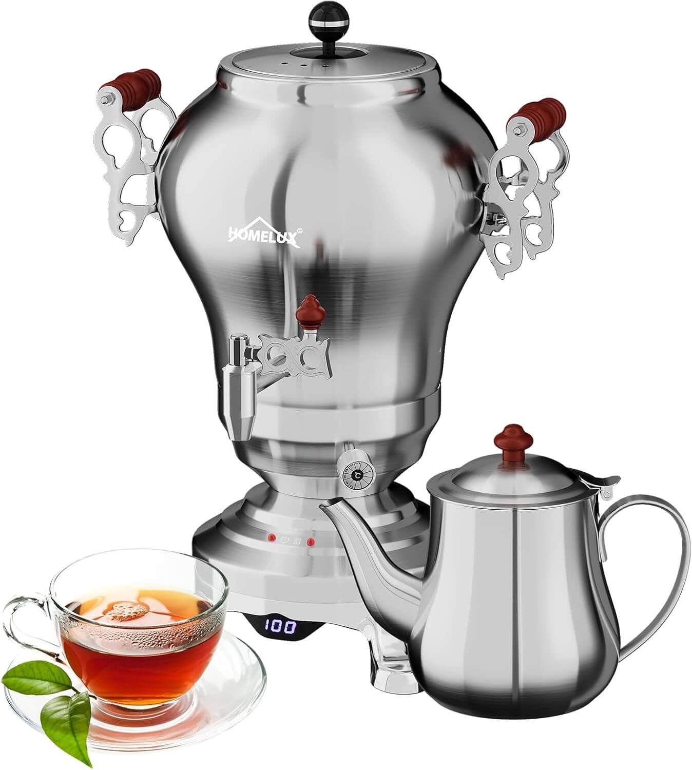5L +1.6L / 2.5L +1.2L Elektrischer Samoware Edelstahl Teekocher mit 1850W, Warmhaltefunktion & Ablasshahn - Image 3