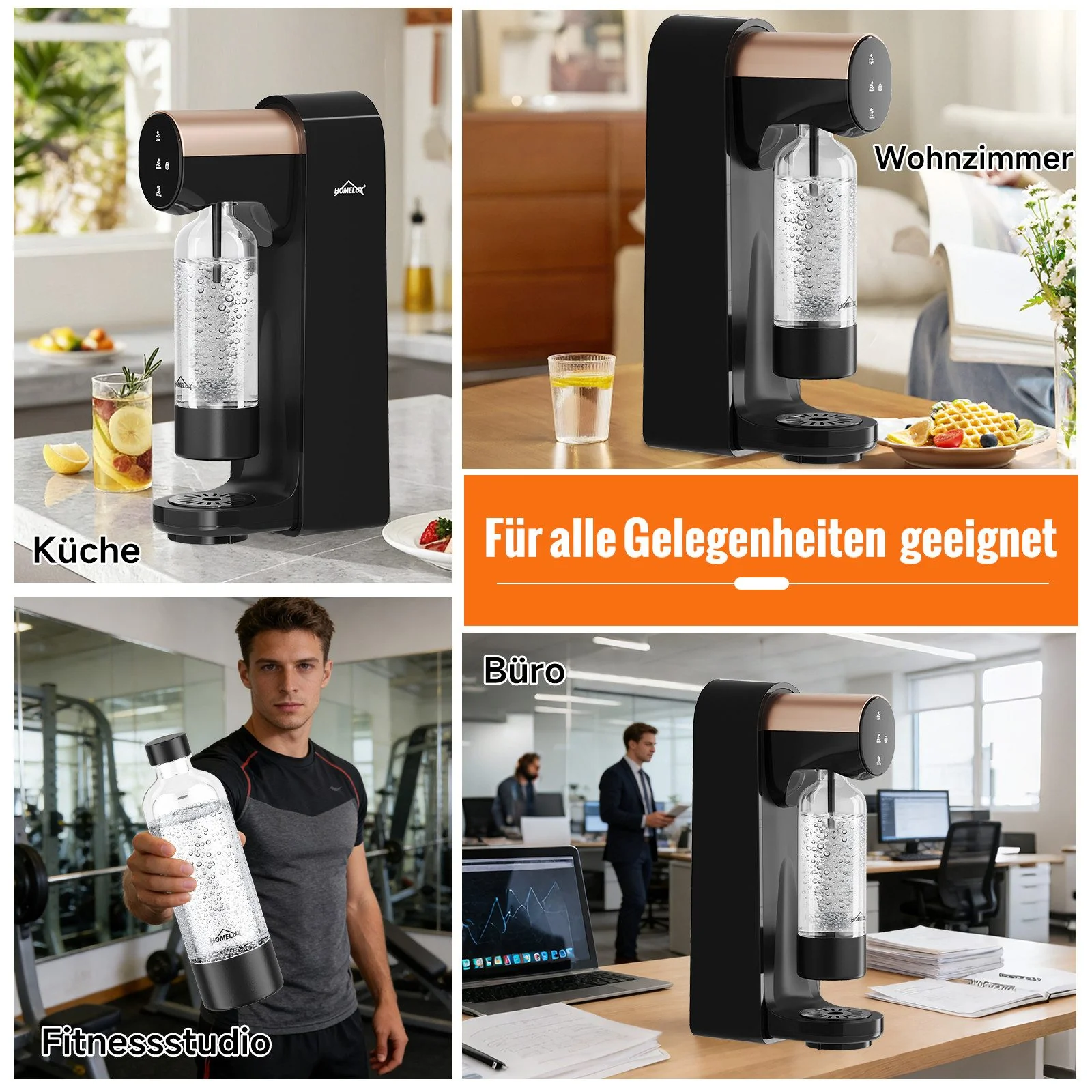 HOMELUX Elektrischer Wassersprudler, Touch-Bedienung, 3 Sprudelstärken, inkl. BPA-freier PET-Flasche, Schwarz - Image 12