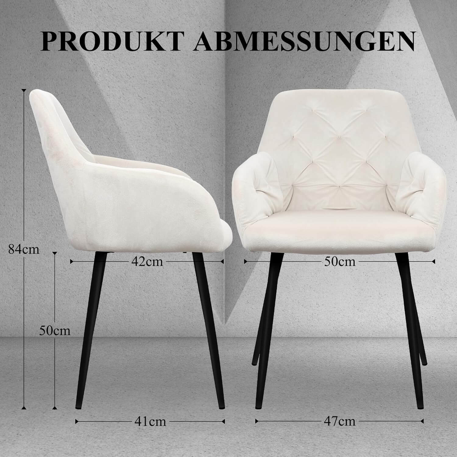 HOMELUX Esszimmerstuhl 2er Set, Polsterstuhl mit Armlehnen, Sitzfläche aus Samt & Metallbeine, Küchenstuhl Wohnzimmerstuhl Stühle - Image 3