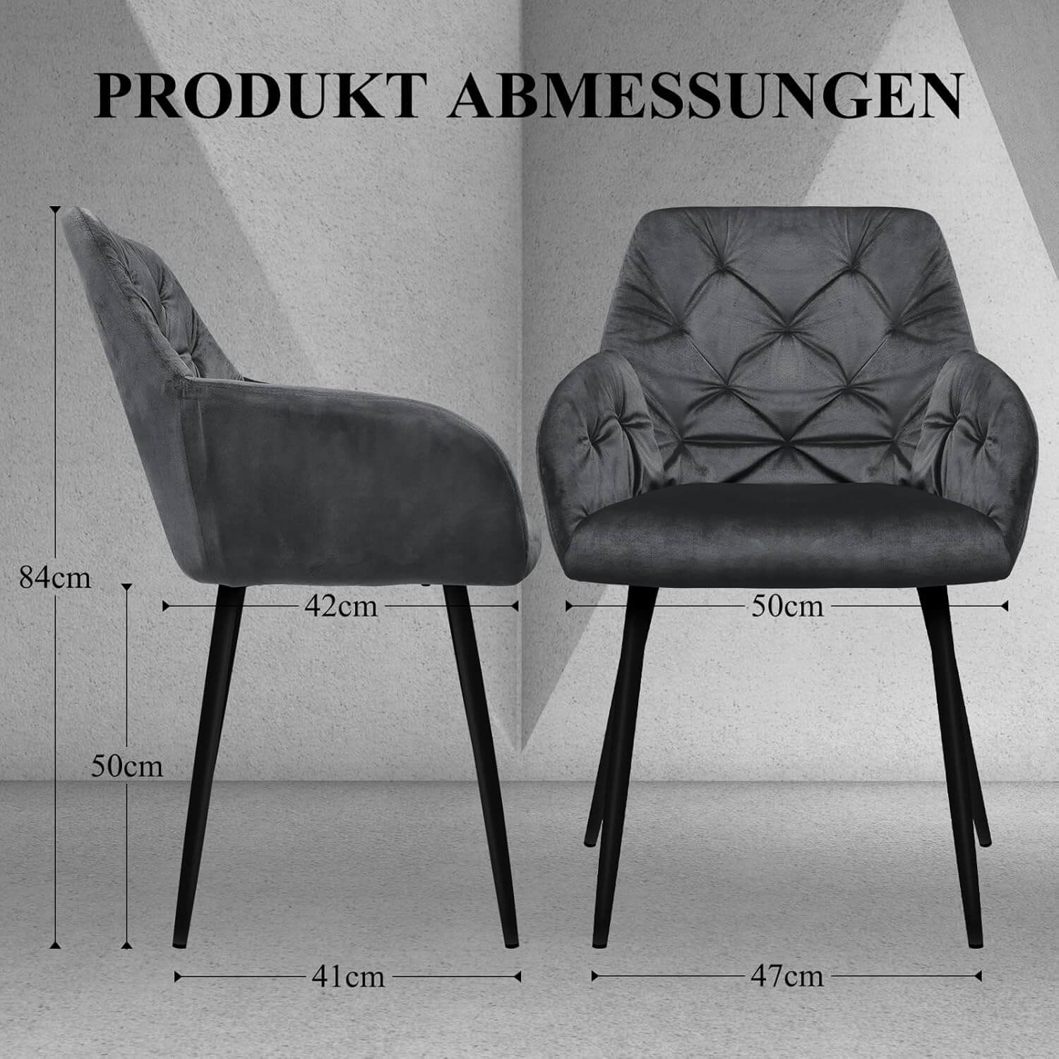 HOMELUX Esszimmerstuhl 2er Set, Polsterstuhl mit Armlehnen, Sitzfläche aus Samt & Metallbeine, Küchenstuhl Wohnzimmerstuhl Stühle - Image 6