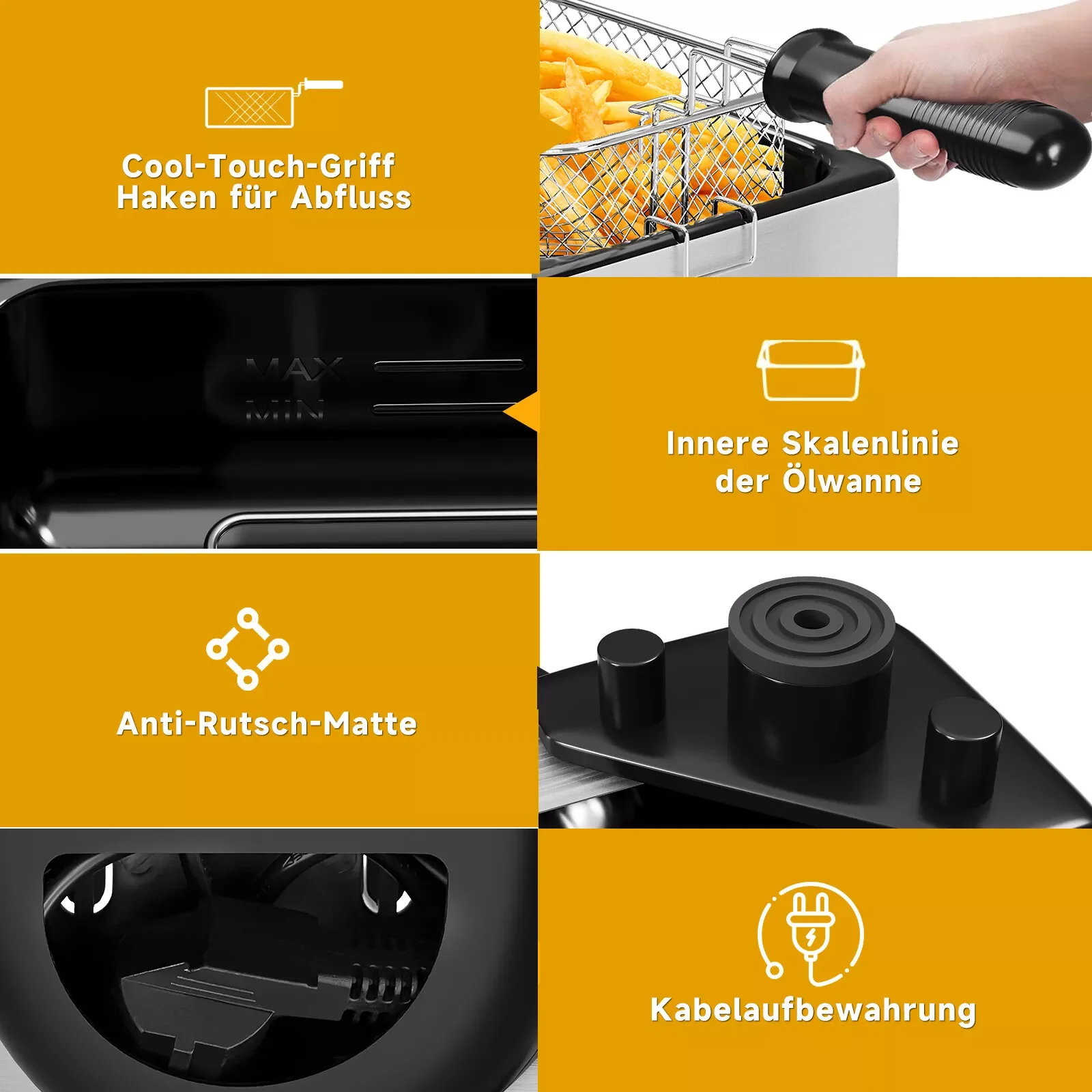 HOMELUX Friteuse 3 L 2000W fritteuse mit öl, Temperaturregler, Edelstah fritteuse mit Fett & Öl, Deep Fryer, Elektrische Fritteuse - Image 4