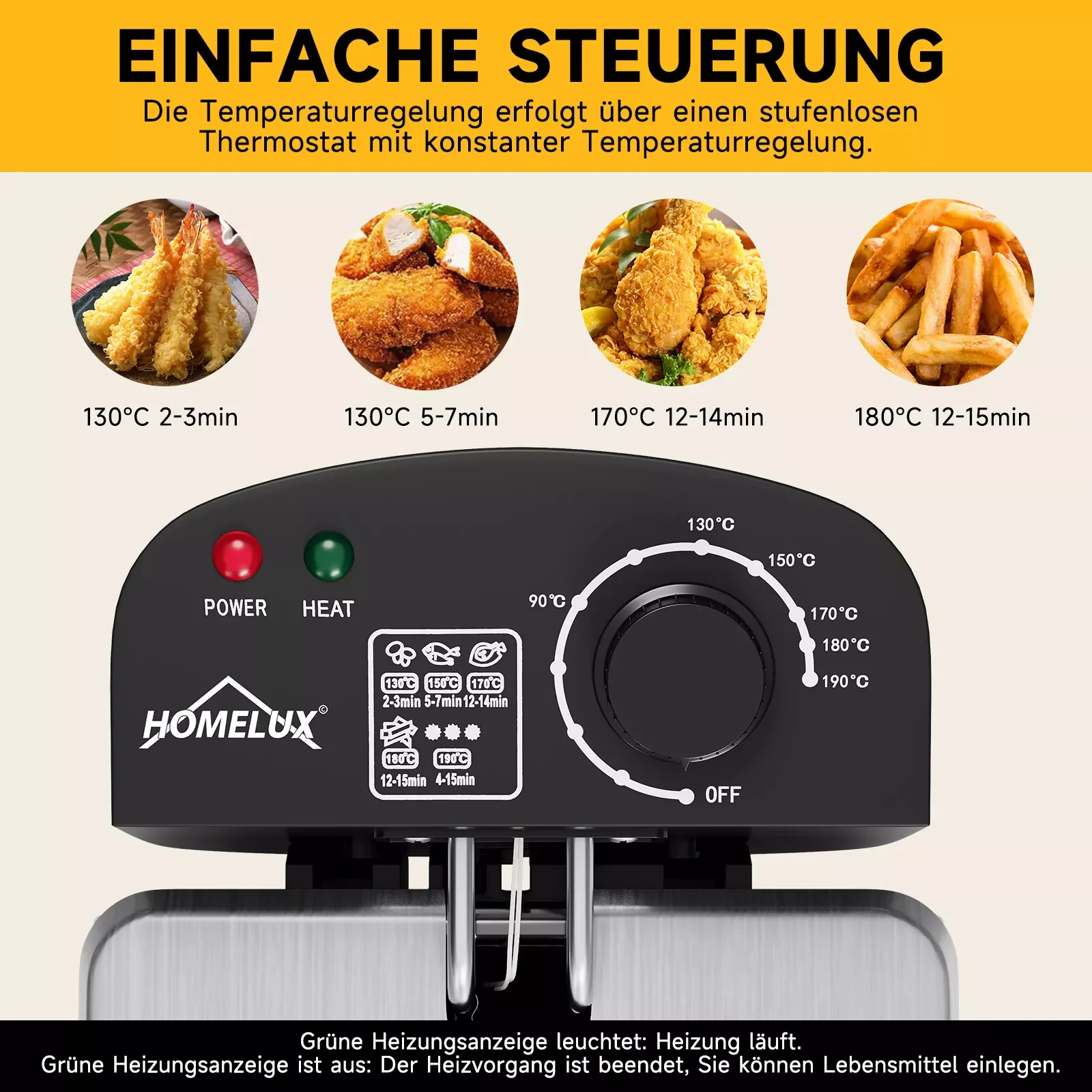 HOMELUX Friteuse 3 L 2000W fritteuse mit öl, Temperaturregler, Edelstah fritteuse mit Fett & Öl, Deep Fryer, Elektrische Fritteuse - Image 5