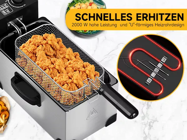 HOMELUX Friteuse 3 L 2000W fritteuse mit öl, Temperaturregler, Edelstah fritteuse mit Fett & Öl, Deep Fryer, Elektrische Fritteuse - Image 9