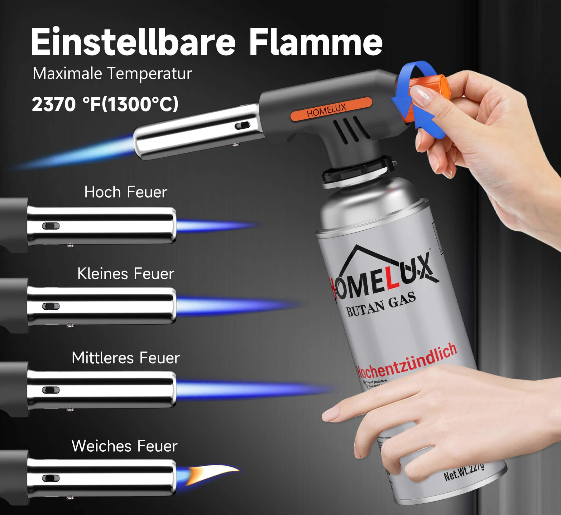 HOMELUX Gasbrenner Vielseitiger Flambier- und Bunsenbrenner bis 1300°C für Küche, BBQ, Camping und Handwerk - Image 3