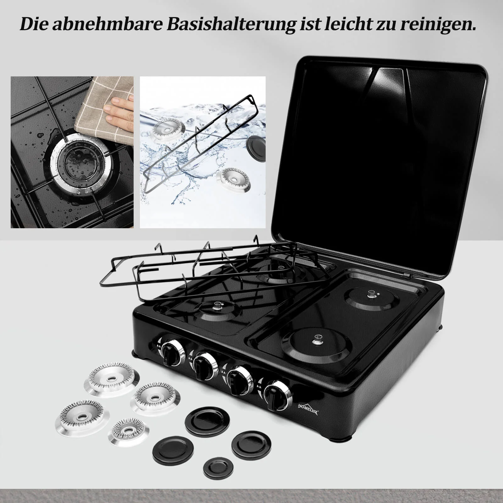 HOMELUX 6,2 KW Gaskocher,4 flammig Campingkocher Kochfeld Kocher mit Deckel Herd Gas Outdoor - Image 8