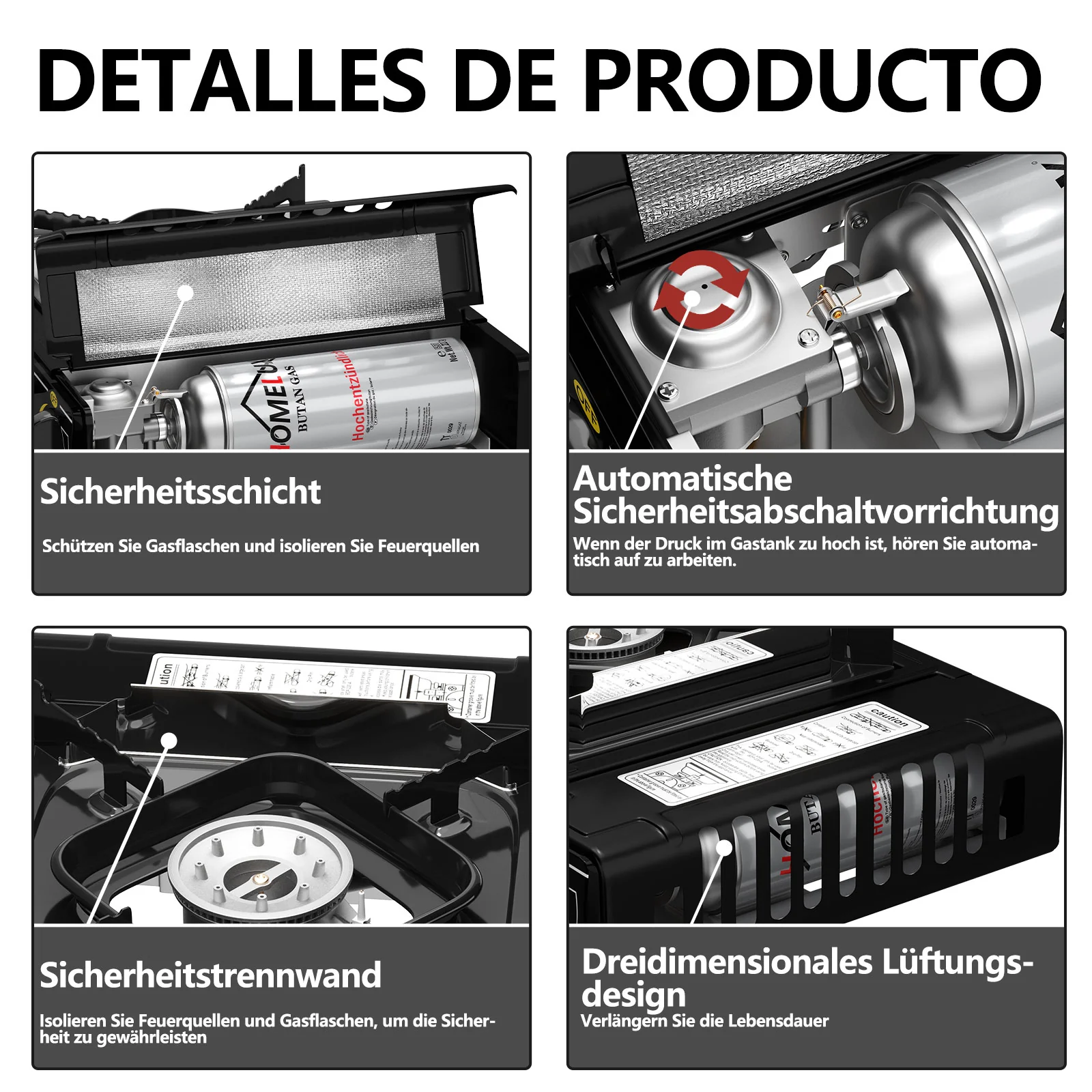 Camping-Gaskocher-Set 2,2 KW, mit Gaskartusche, inkl. Aufbewahrungsbox. Ideal für Outdoor-Kochen - Image 5