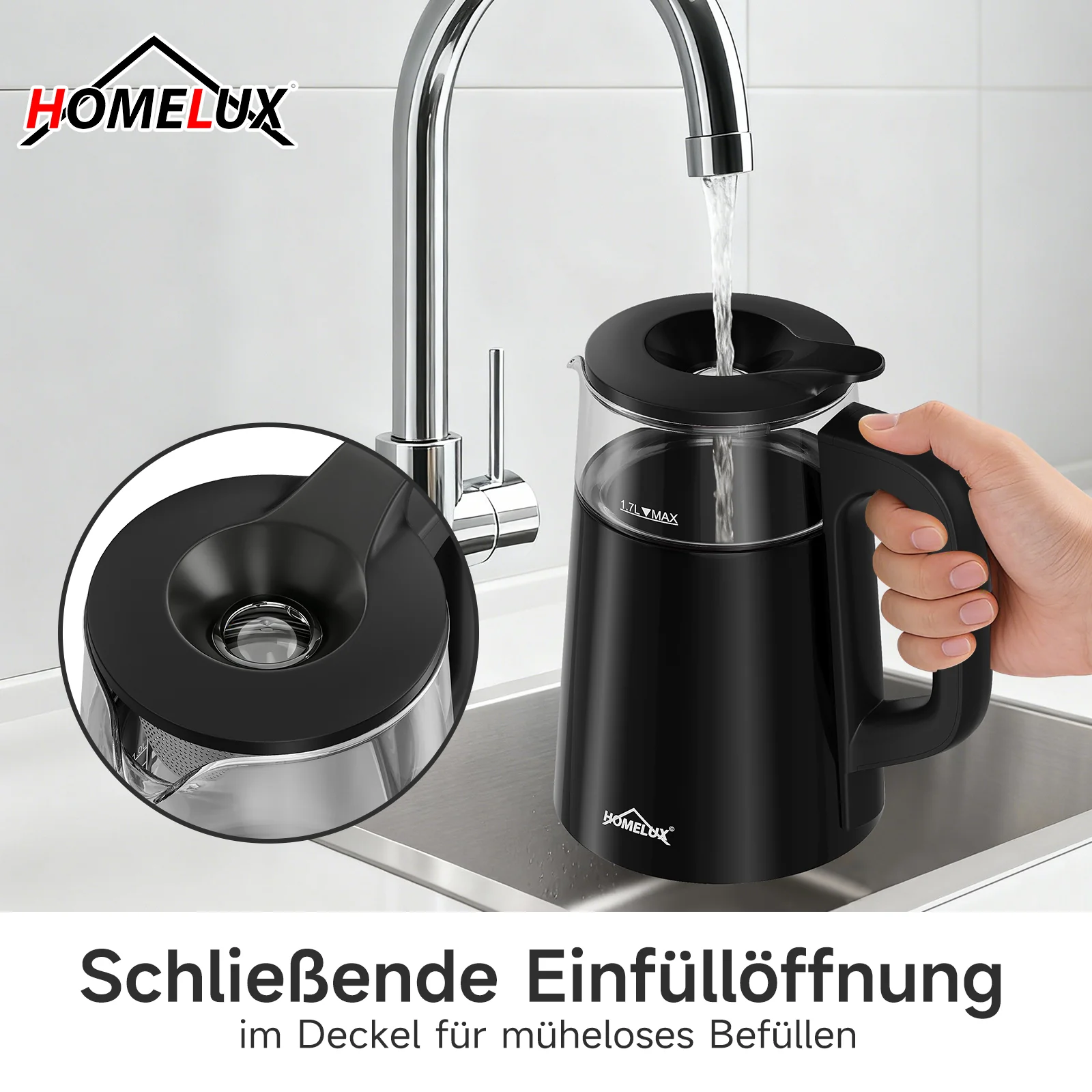 HOMELUX Glas-Wasserkocher mit Teekanne Set, 2200W Teebereiter mit 4 Temperatureinstellungen, Warmhaltefunktion & Edelstahl-Teesieb - Image 8