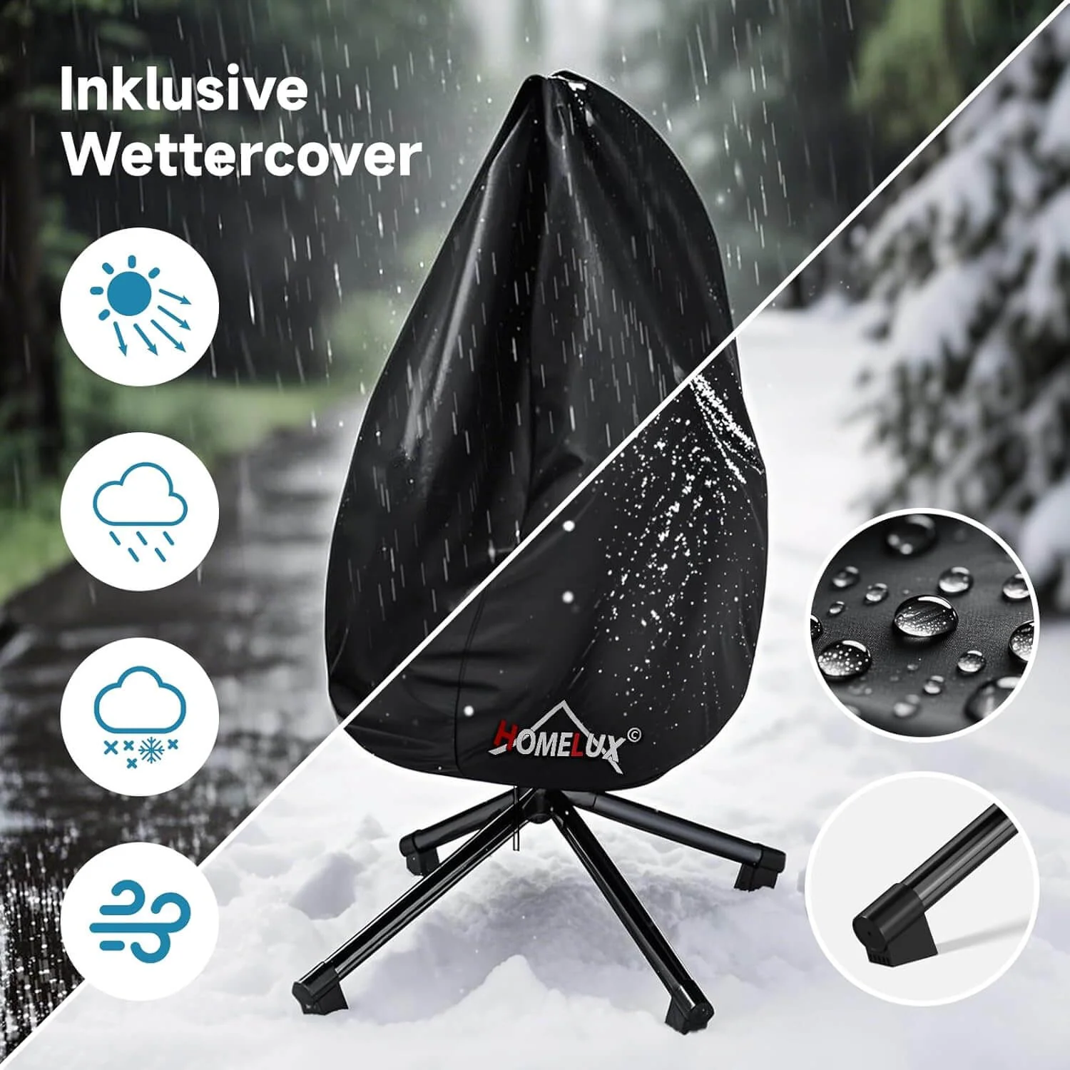 HOMELUX Hängematte mit Gestell, Abdeckung, Hängesessel, Hängeschaukel, Schaukel Outdoor&Indoor, Max. 130 kg (Hängesessel mit Abdeckung) - Image 3