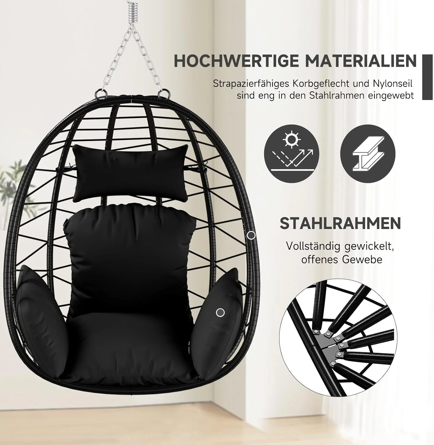 HOMELUX Hängesessel Kissen, Polster, Swing Chair Kissen, Ersatzkissen, Auflage für Polyrattan/Rattan Hängeschaukel - Image 8