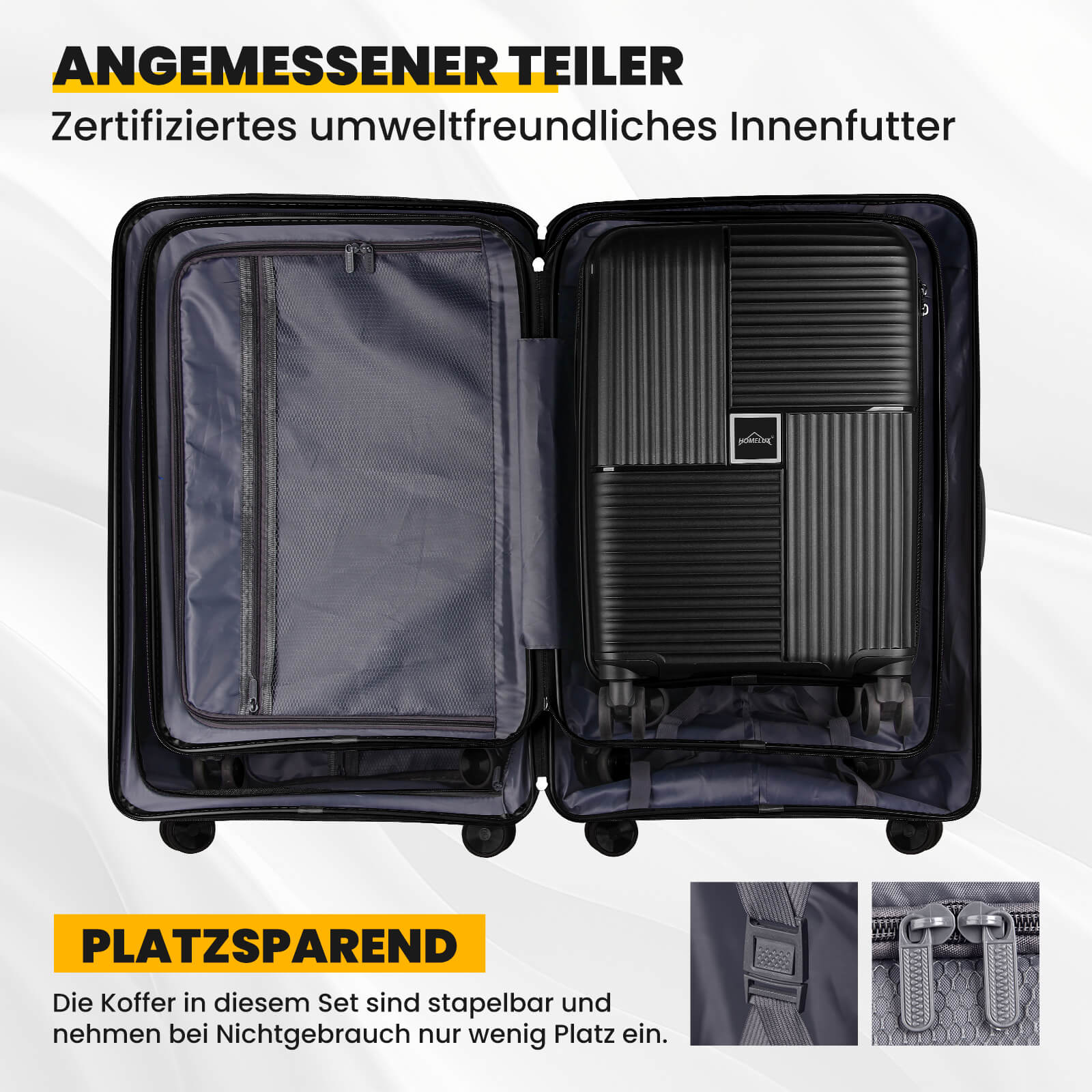 HOMELUX Hartschalenkoffer Set 3-teilig ABS Leicht Trolley Kofferset Rollkoffer Reisekoffer Hartschale M-L-XL - Image 5
