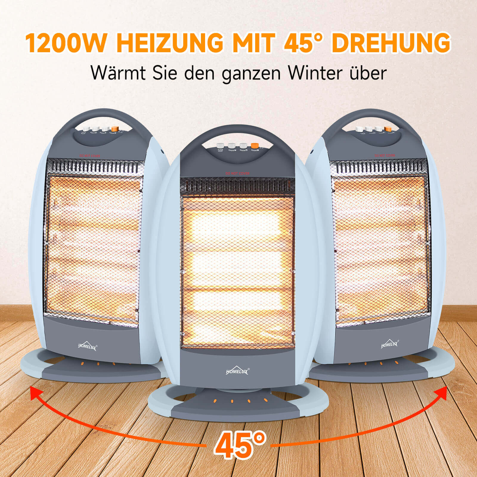 HOMELUX Heizstrahler 3 Stufen, Oszill., 1200W, Geräuschfrei, Sicherheit - Image 7