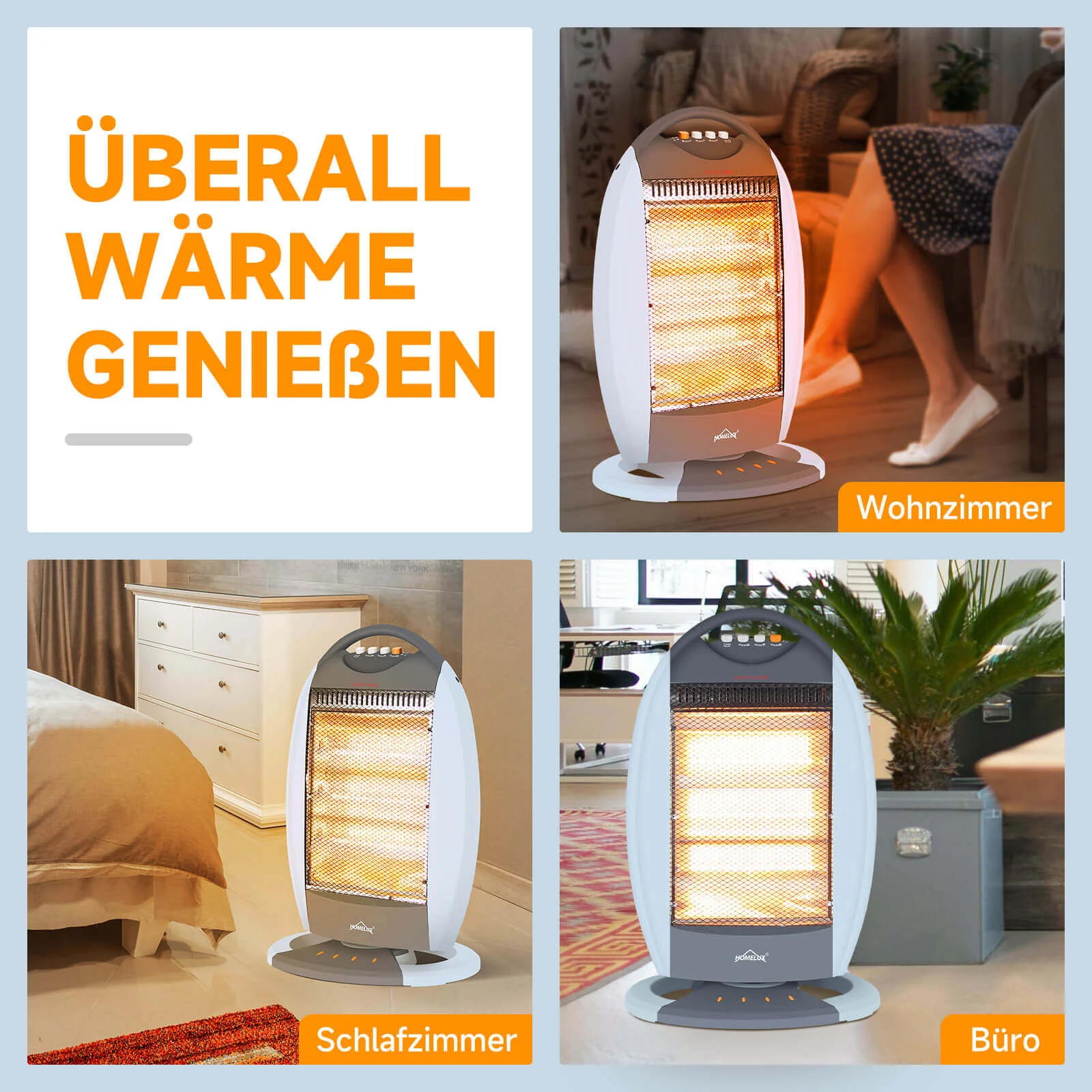 HOMELUX Heizstrahler 3 Stufen, Oszill., 1200W, Geräuschfrei, Sicherheit - Image 9