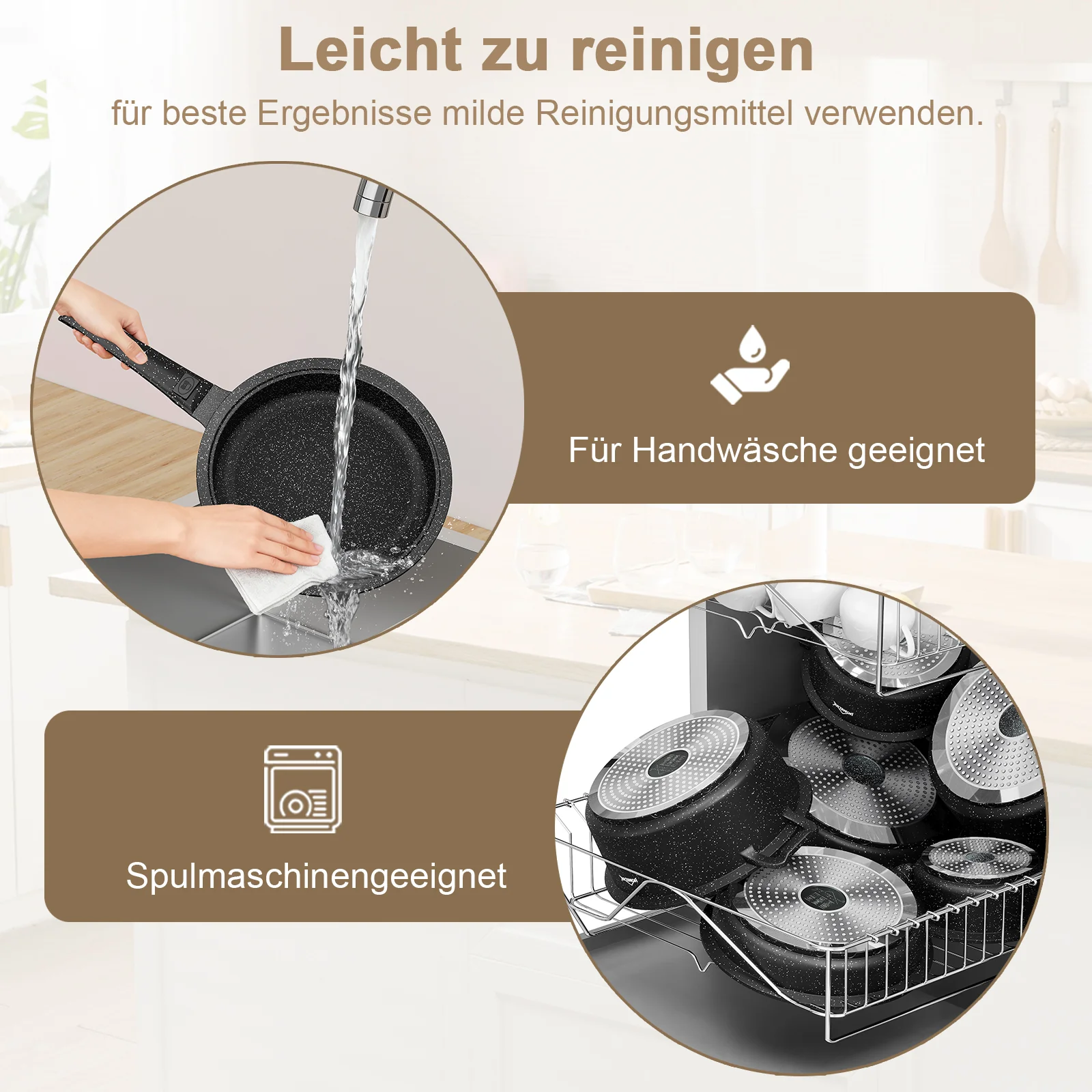 HOMELUX Kochgeschirr-Set 10-teilig, induktionsgeeignetes stapelbares Topfset für alle Herdarten, backofengeeignet, schwarz - Image 4