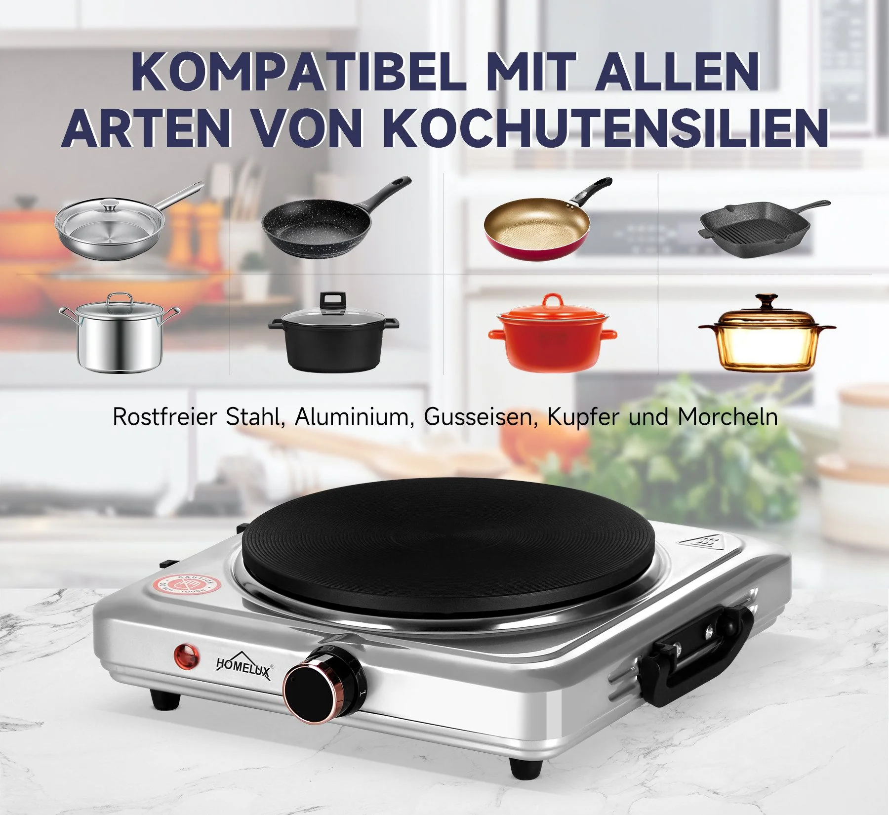 HOMELUX Kochplatte Einzelkochplatte Kochplatte 1000/1500W Herdplatte, Einzeln Regelbare 5 Heizstufen - Image 12