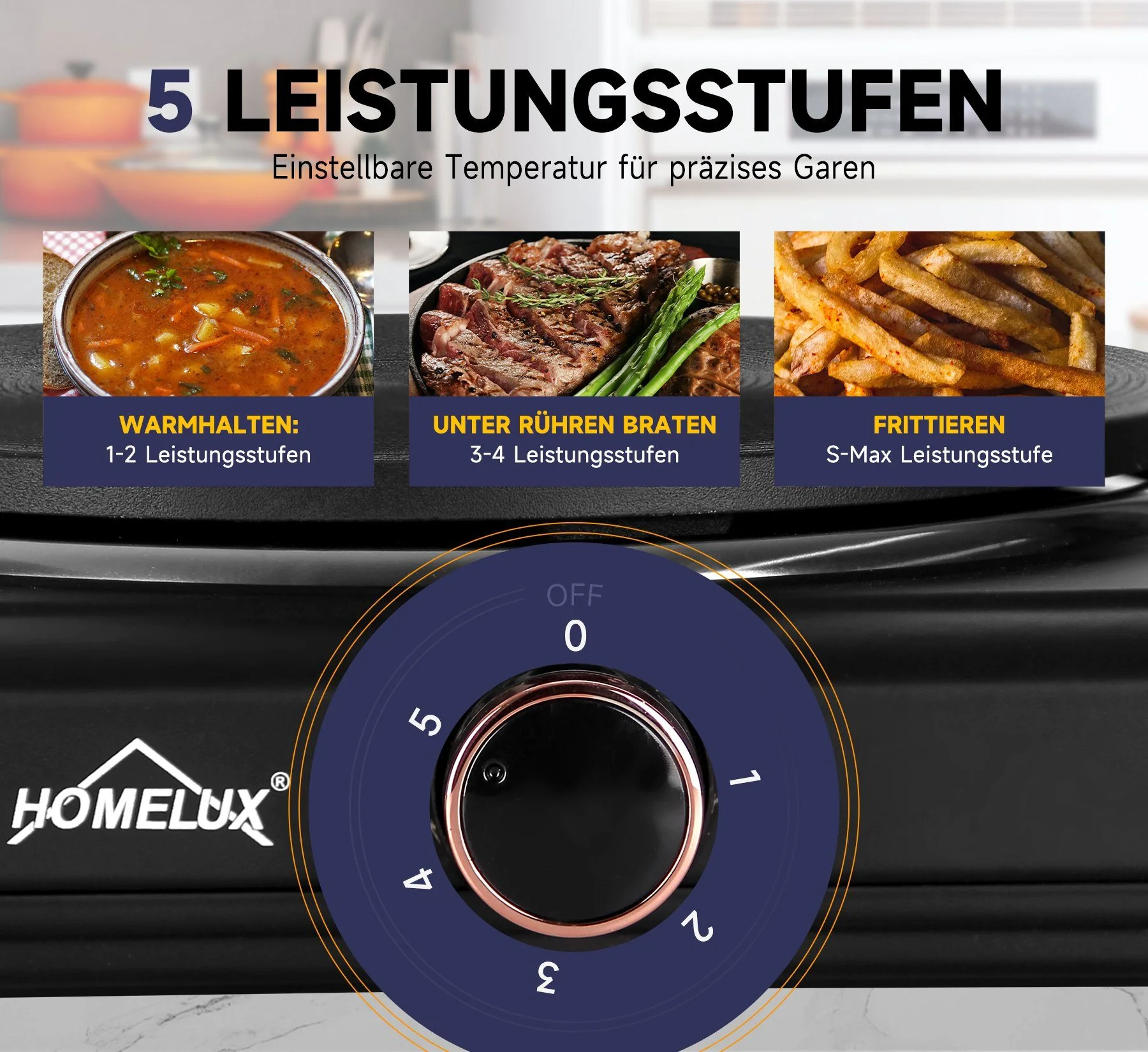 HOMELUX Kochplatte Einzelkochplatte Kochplatte 1000/1500W Herdplatte, Einzeln Regelbare 5 Heizstufen - Image 4