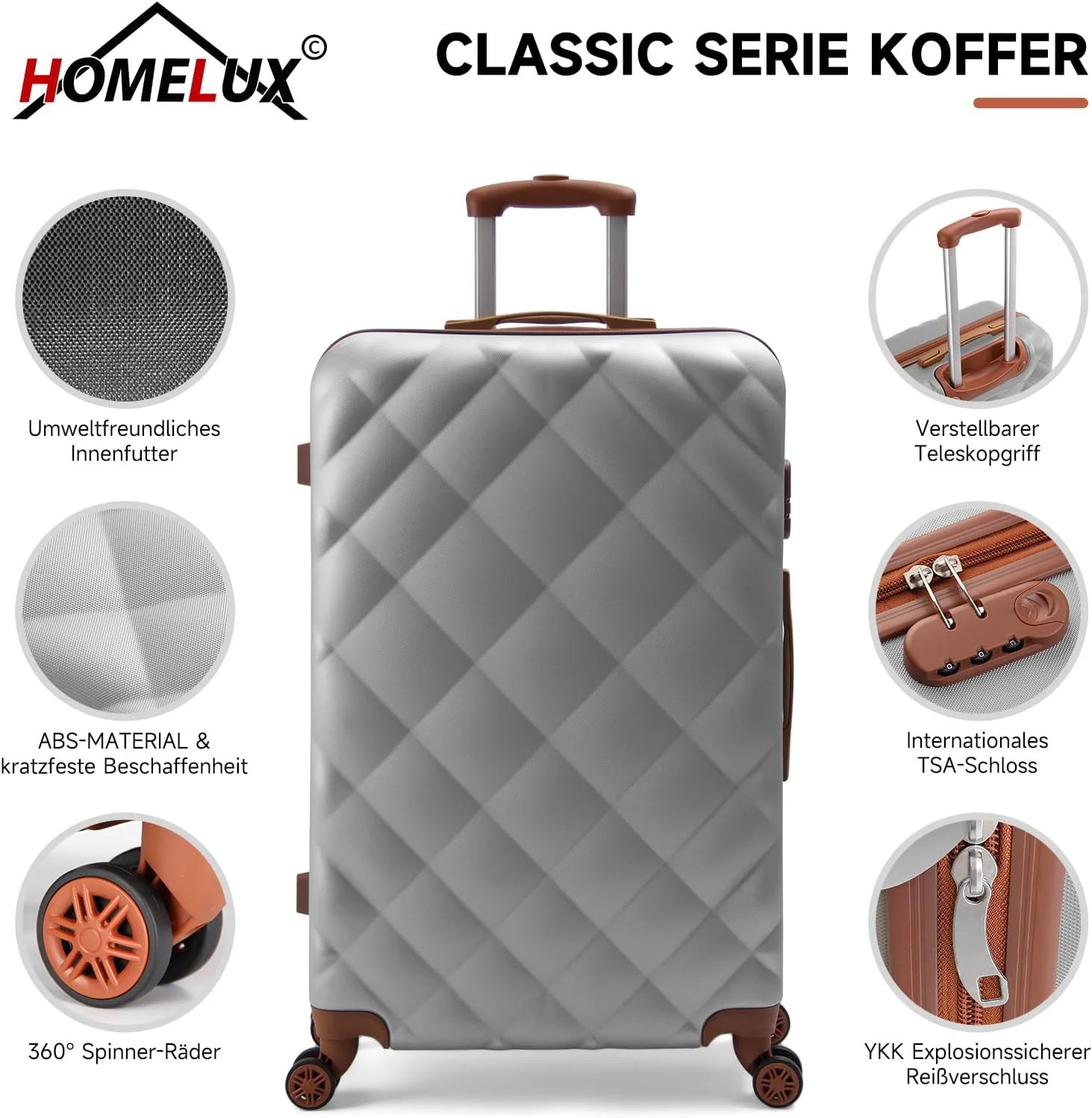 3 Teilig Reisekoffer Kofferset HOMELUX Hartschale ABS Leicht Trolley Rollkoffer Hartschalenkoffer Set - M-L-XL set - Image 3
