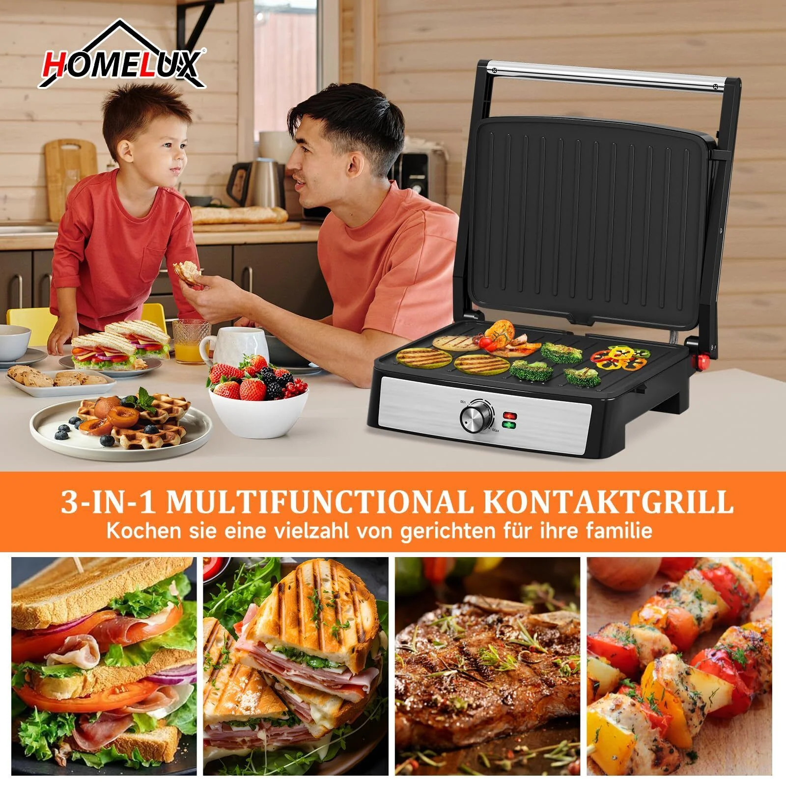 Kontaktgrill Sandwichmaker Panini Grill 2200W Toaster HOMELUX 34x23CM 3-in-1 Multifunktionsgrill für Paninis, Steaks, Sandwiches - Image 10