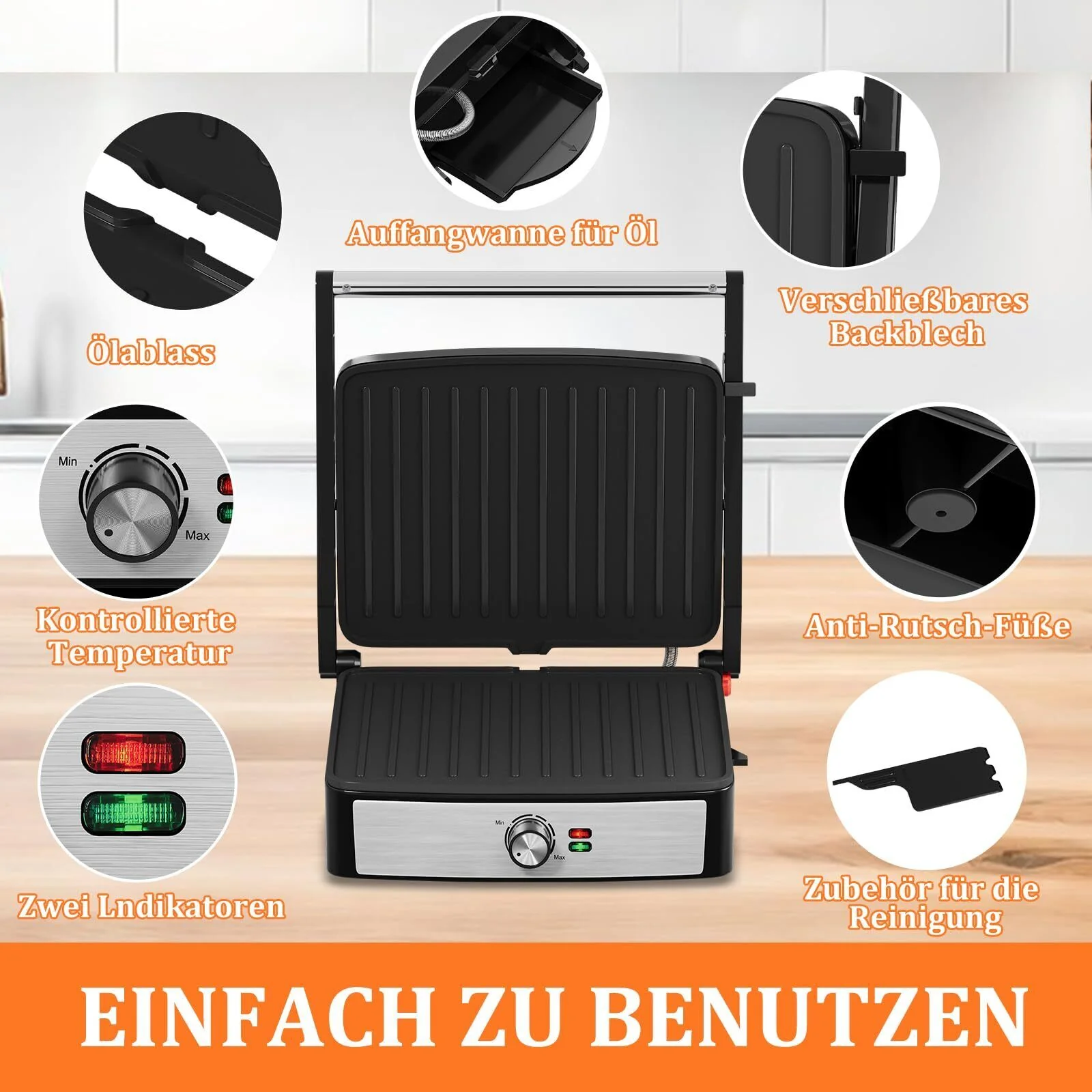 Kontaktgrill Sandwichmaker Panini Grill 2200W Toaster HOMELUX 34x23CM 3-in-1 Multifunktionsgrill für Paninis, Steaks, Sandwiches - Image 12