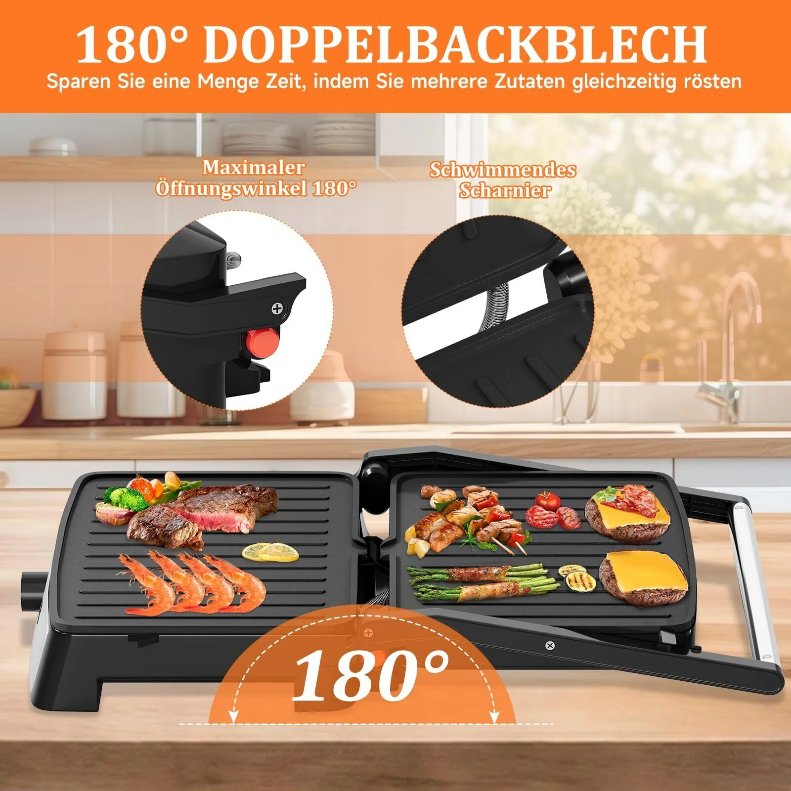 Kontaktgrill Sandwichmaker Panini Grill 2200W Toaster HOMELUX 34x23CM 3-in-1 Multifunktionsgrill für Paninis, Steaks, Sandwiches - Image 13