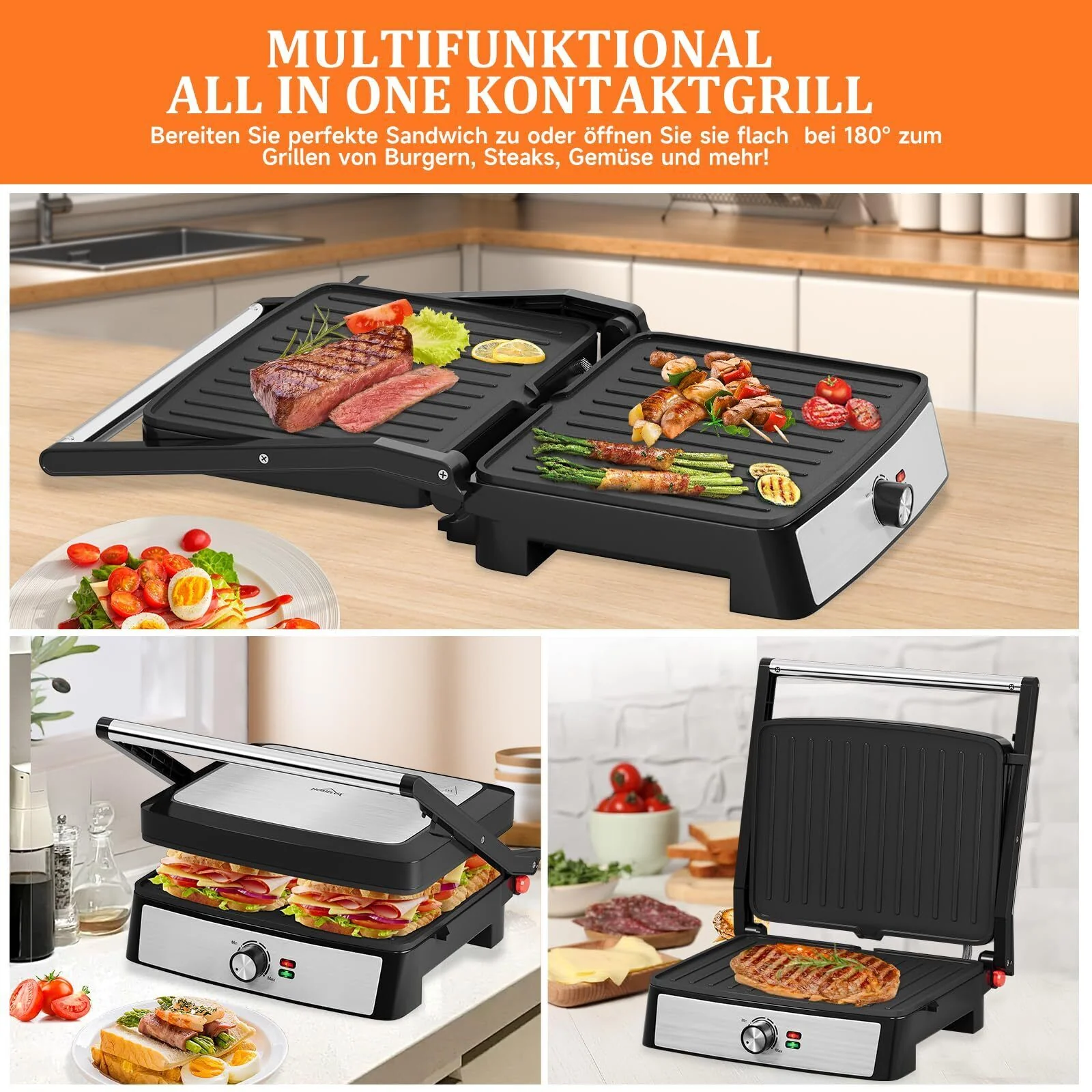 Kontaktgrill Sandwichmaker Panini Grill 2200W Toaster HOMELUX 34x23CM 3-in-1 Multifunktionsgrill für Paninis, Steaks, Sandwiches - Image 15