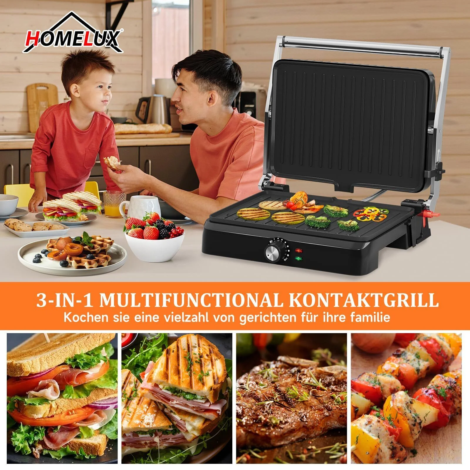 Kontaktgrill Sandwichmaker Panini Grill 2200W Toaster HOMELUX 34x23CM 3-in-1 Multifunktionsgrill für Paninis, Steaks, Sandwiches - Image 18