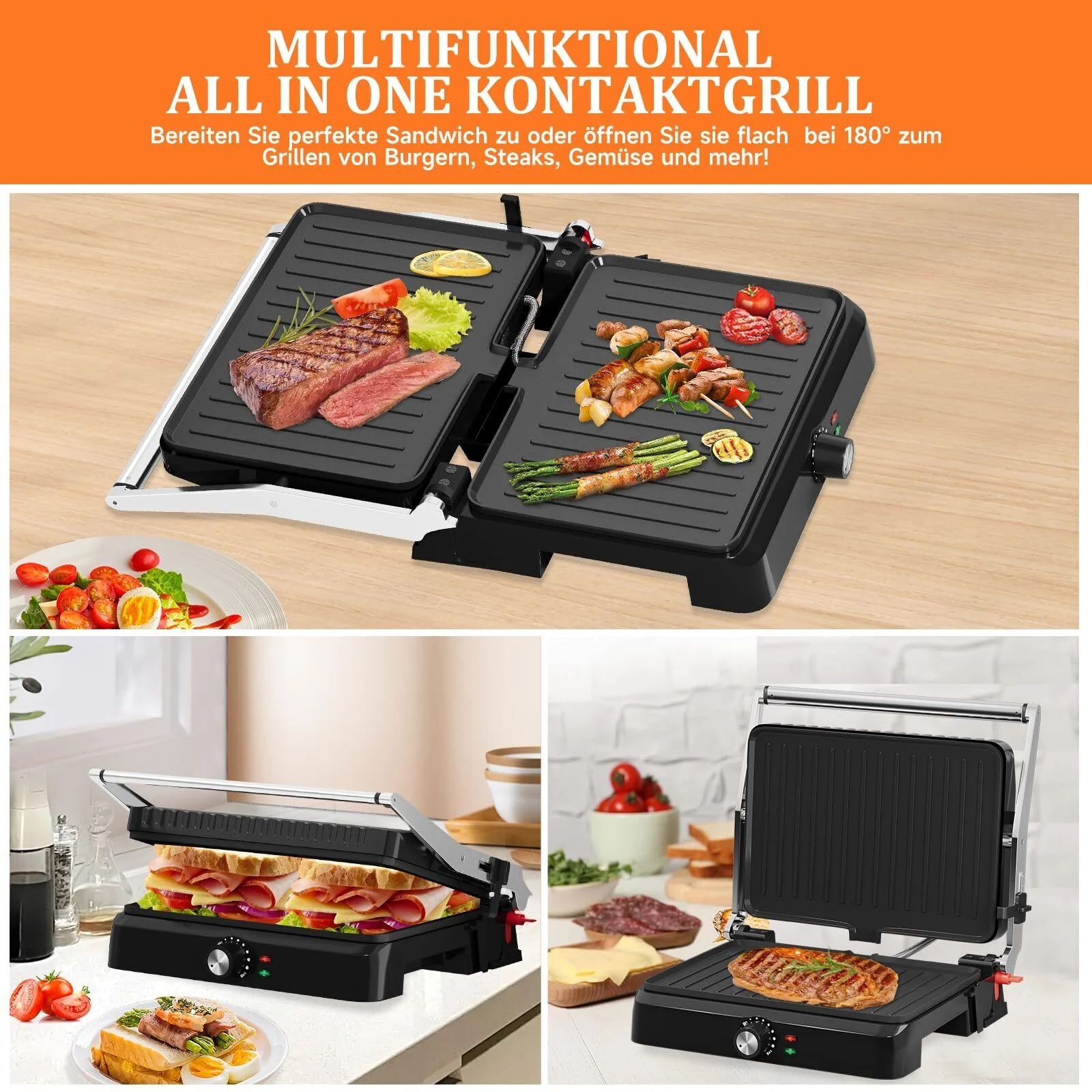 Kontaktgrill Sandwichmaker Panini Grill 2200W Toaster HOMELUX 34x23CM 3-in-1 Multifunktionsgrill für Paninis, Steaks, Sandwiches - Image 7