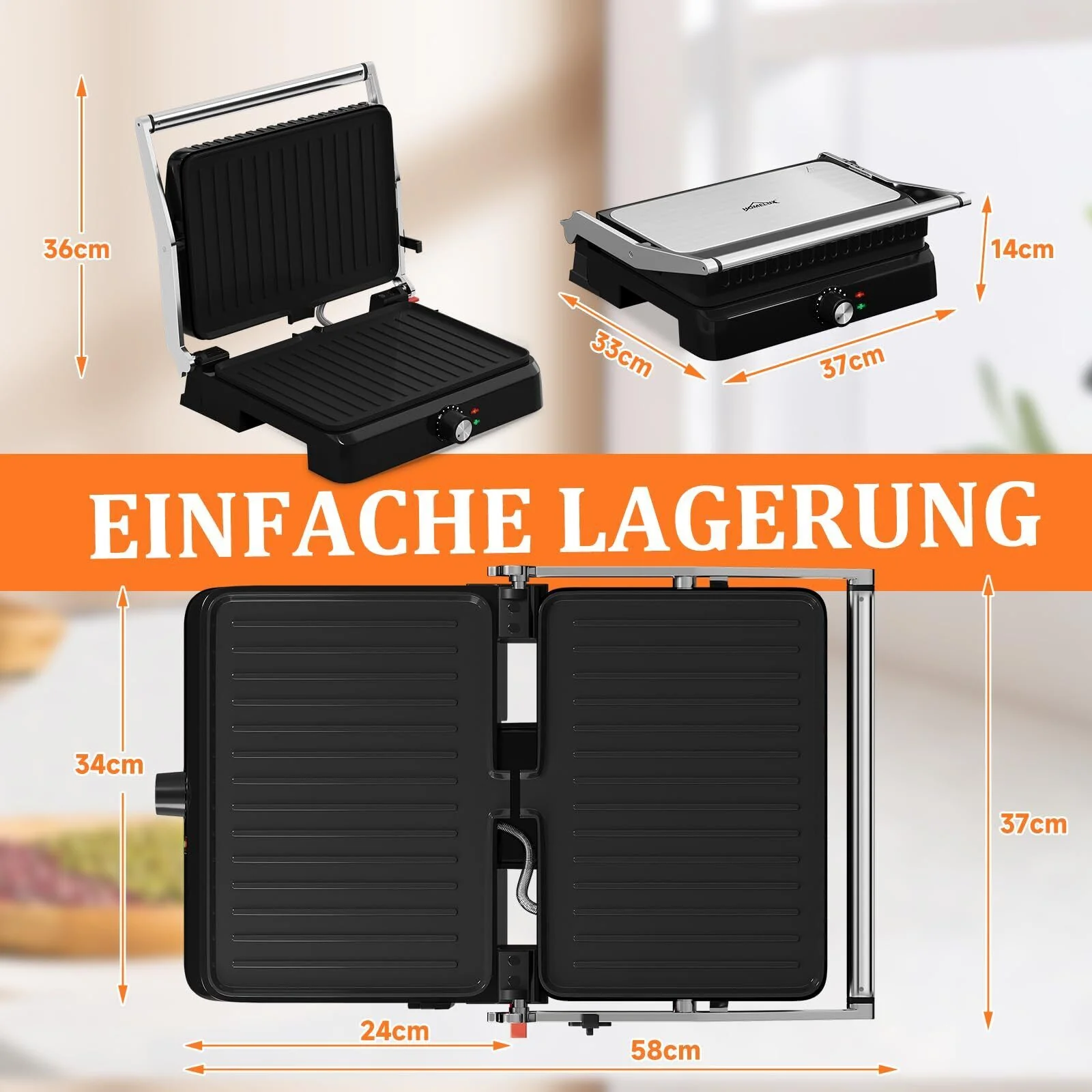 Kontaktgrill Sandwichmaker Panini Grill 2200W Toaster HOMELUX 34x23CM 3-in-1 Multifunktionsgrill für Paninis, Steaks, Sandwiches - Image 8