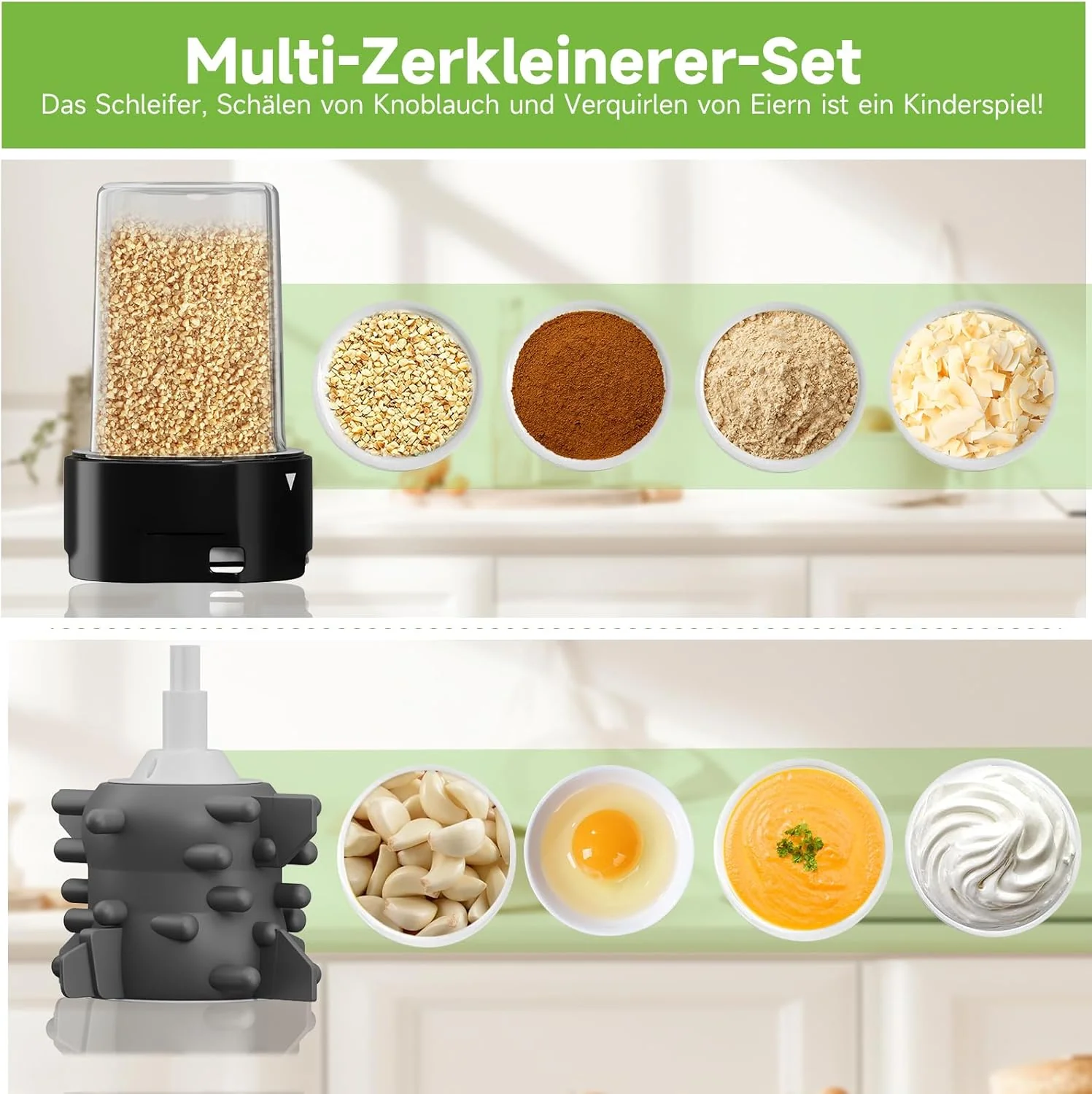 HOMELUX Küchenallrounder Zerkleinerer Mixer Mühle Knoblauchschneider 2L Glas 600ml Saftbecher - Image 4