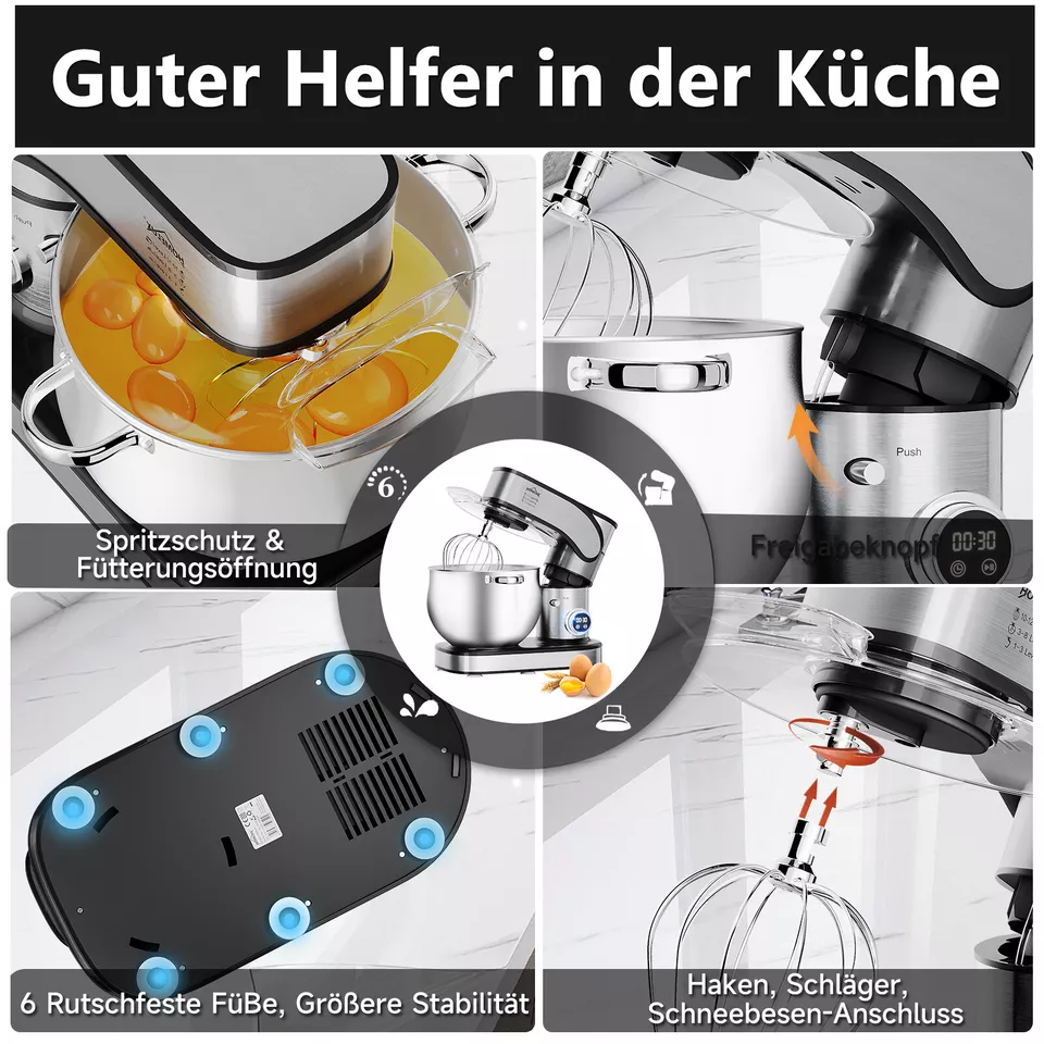 12L Küchenmaschine 2500W Küchenmaschine 12L Knetmaschine Rührmaschine LED-Touchscreen Teigmaschine - Image 4