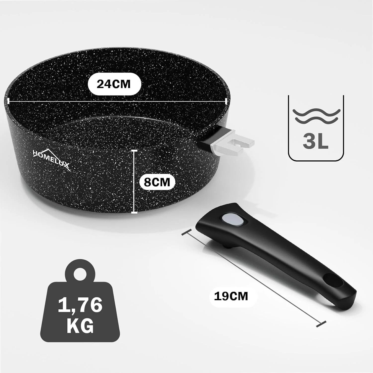Pfanne Induktion 24cm Hoher Rand Bratpfanne mit Deckel Antihaft Abhnehmbar - Image 7