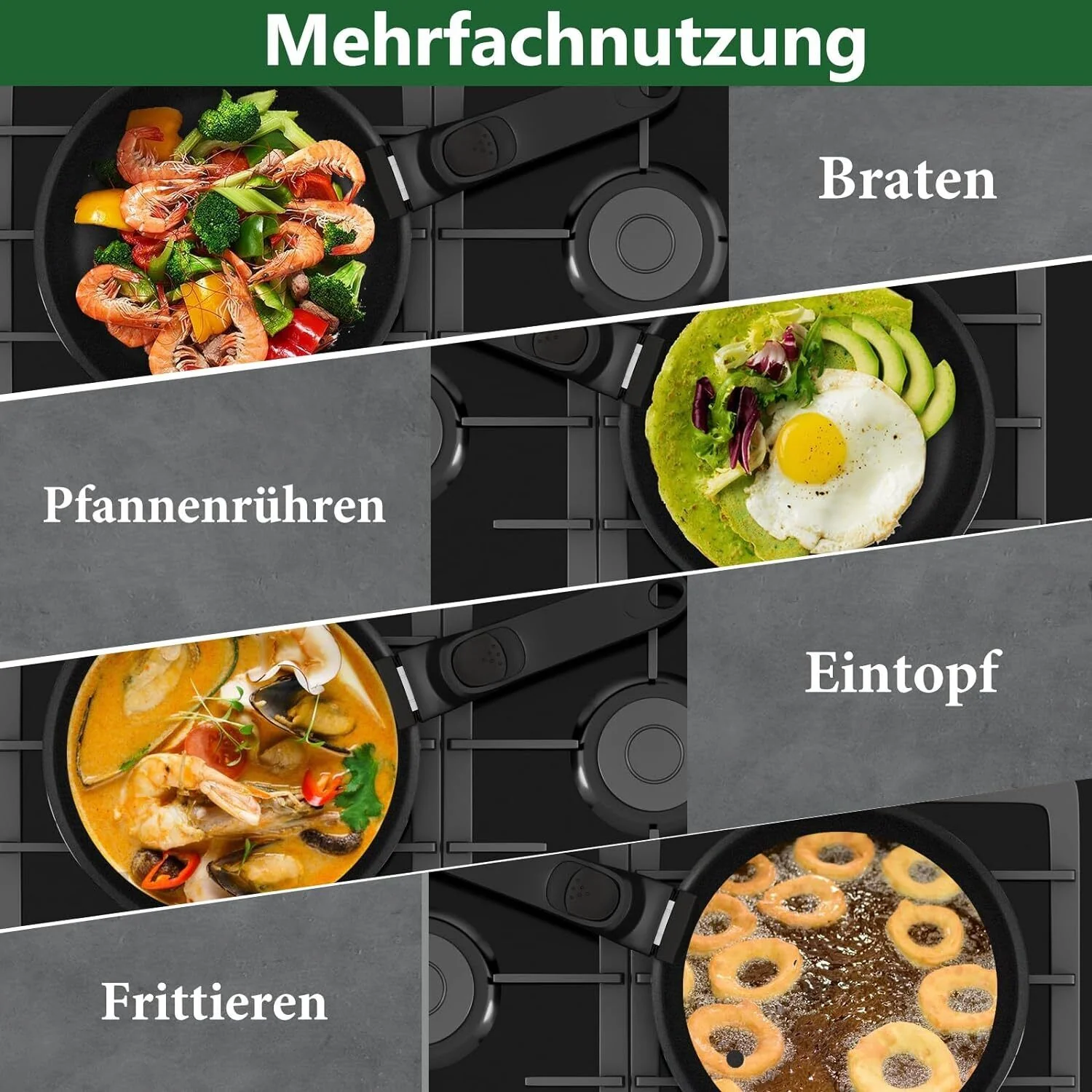 HOMELUX Pfannenset,Bratpfanne mit abnehmbarem Griff,Pfannen,Pfanne Induktion mit Antihaft-Beschichtung - Image 12