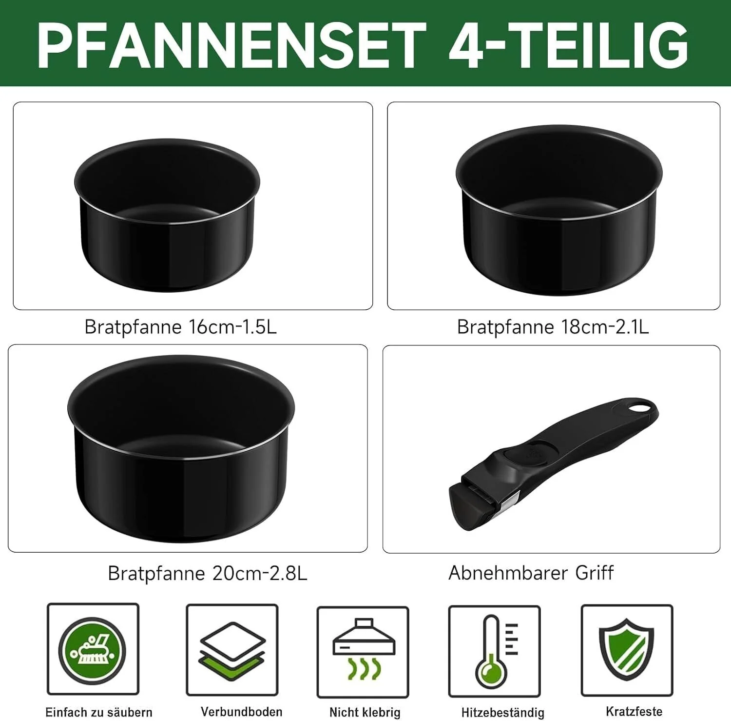 HOMELUX Pfannenset,Bratpfanne mit abnehmbarem Griff,Pfannen,Pfanne Induktion mit Antihaft-Beschichtung - Image 6