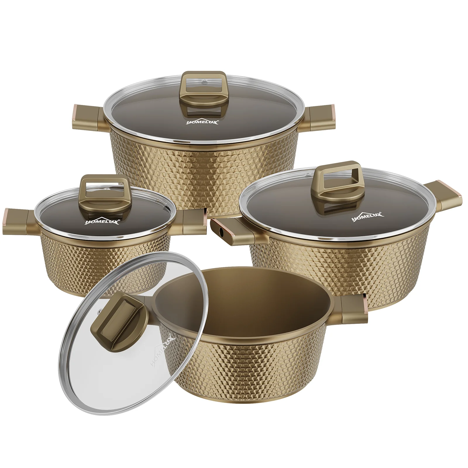 HOMELUX Kochtopf-Set, 8-teilig, mit Diamant-Struktur und Induktionsboden - Image 10