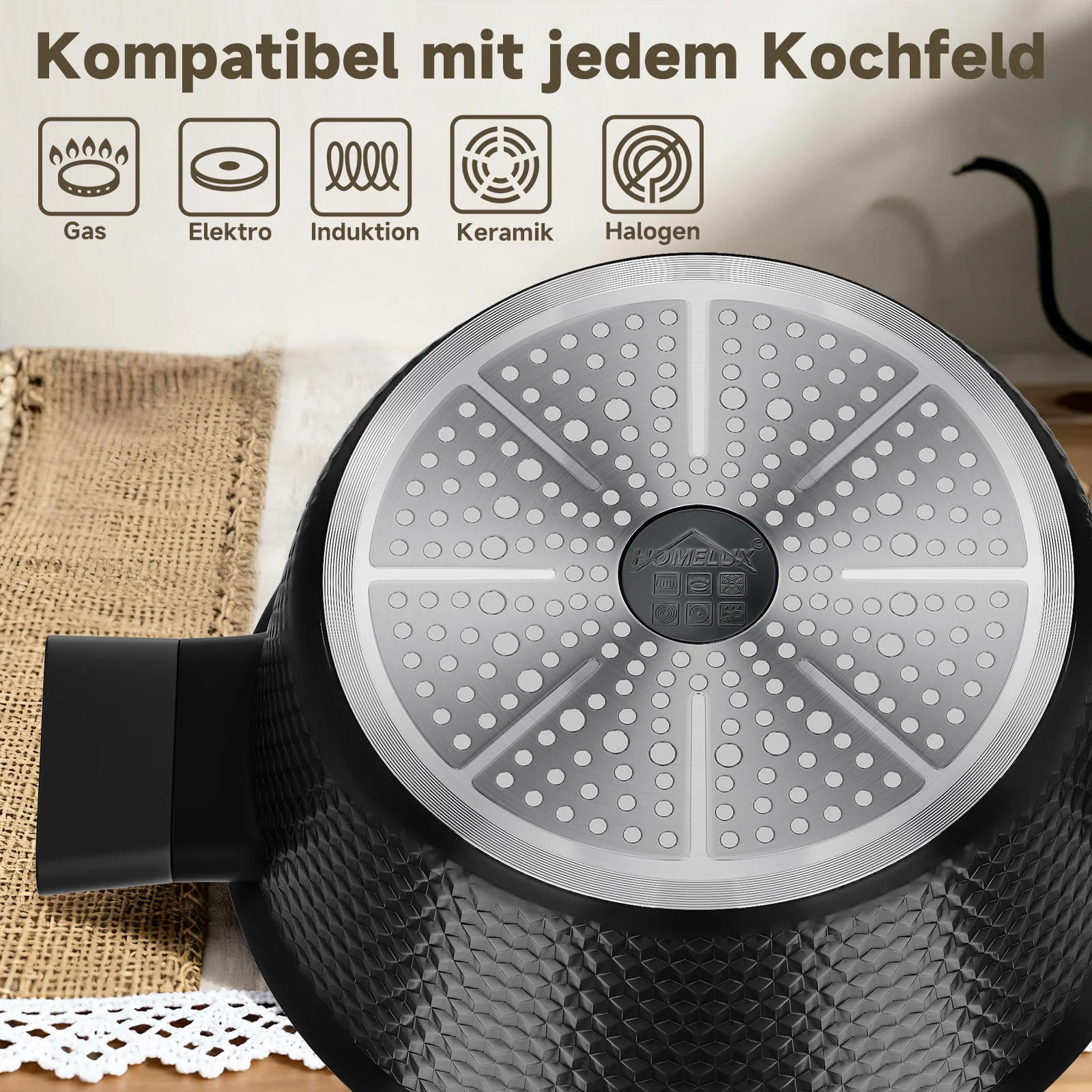 HOMELUX Kochtopf-Set, 8-teilig, mit Diamant-Struktur und Induktionsboden - Image 5