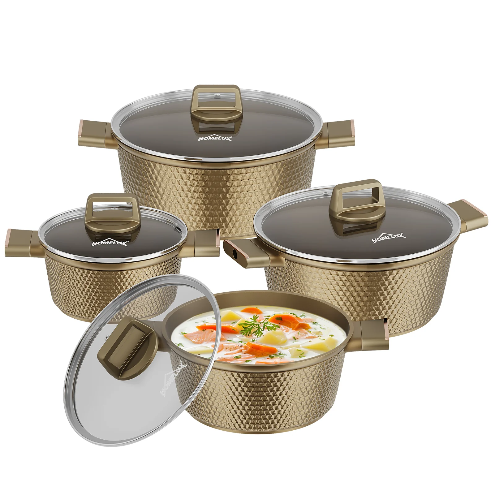 HOMELUX Kochtopf-Set, 8-teilig, mit Diamant-Struktur und Induktionsboden - Image 6