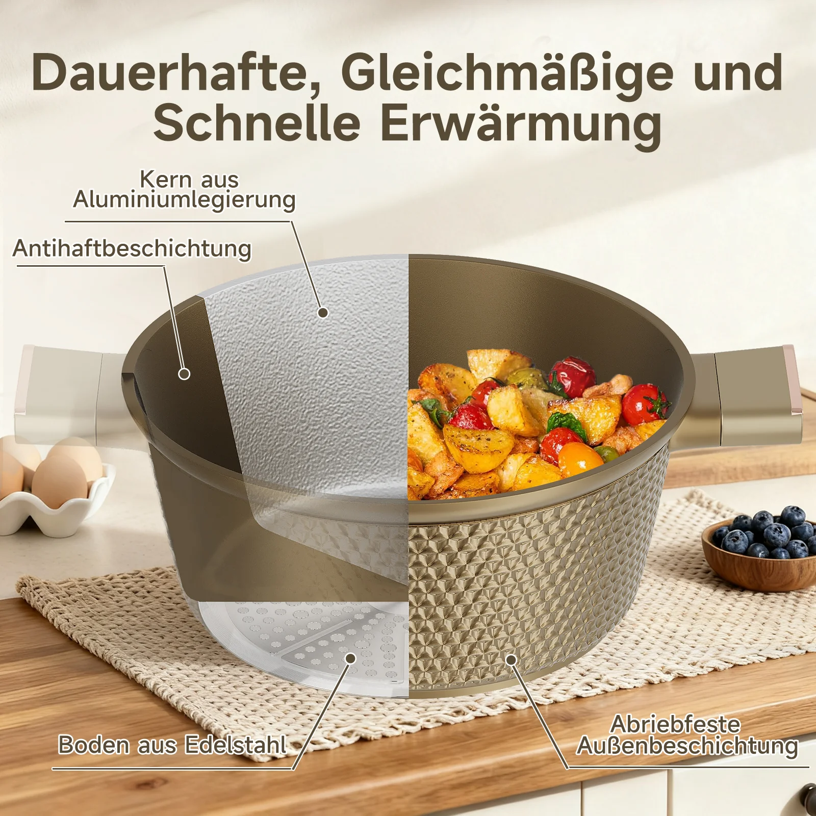 HOMELUX Kochtopf-Set, 8-teilig, mit Diamant-Struktur und Induktionsboden - Image 7