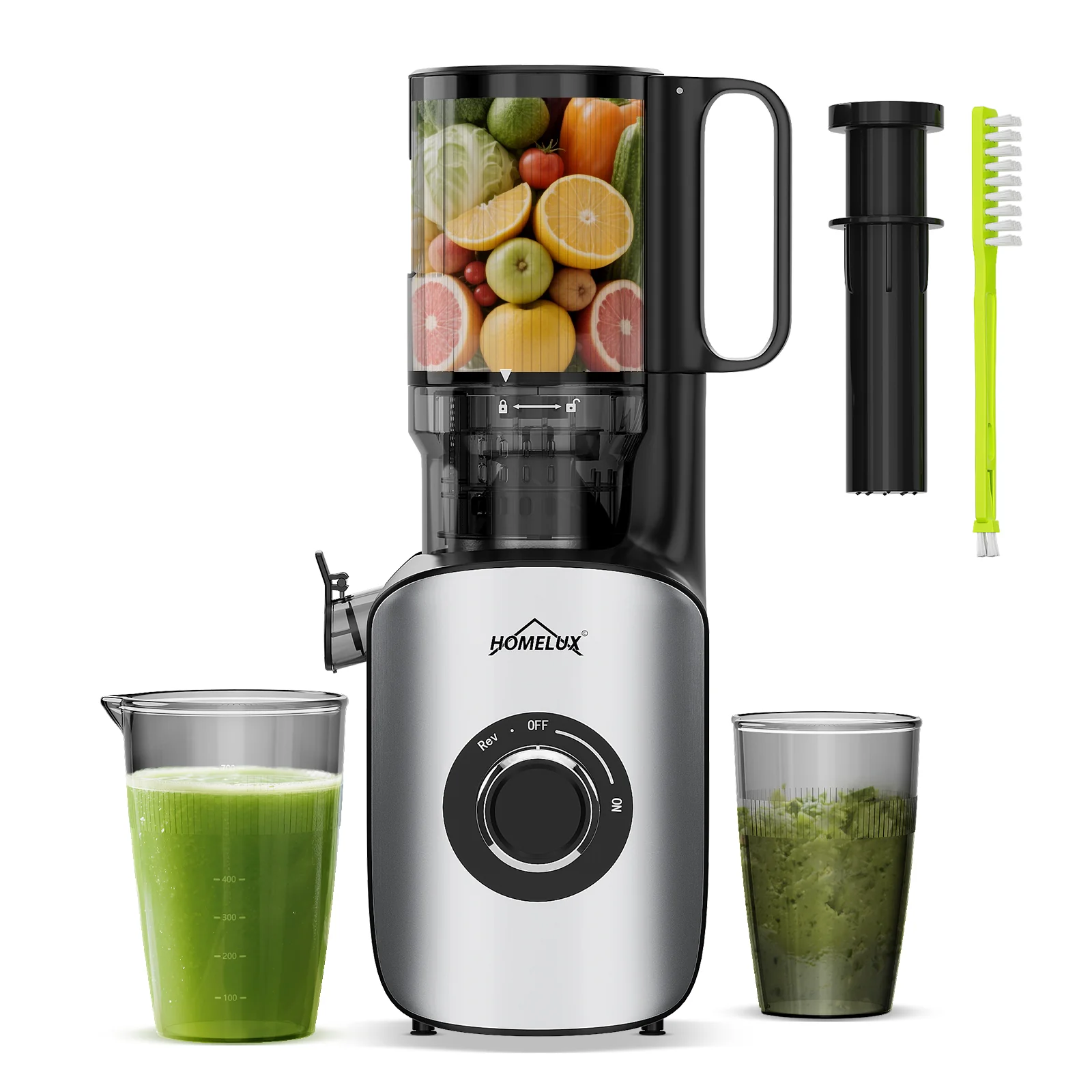 HOMELUX Slow Juicer 220W, 126mm XXL Einfüllschacht für Ganze Früchte, Elektrischer Entsafter Kaltpresse mit 2 Bechern - Image 3