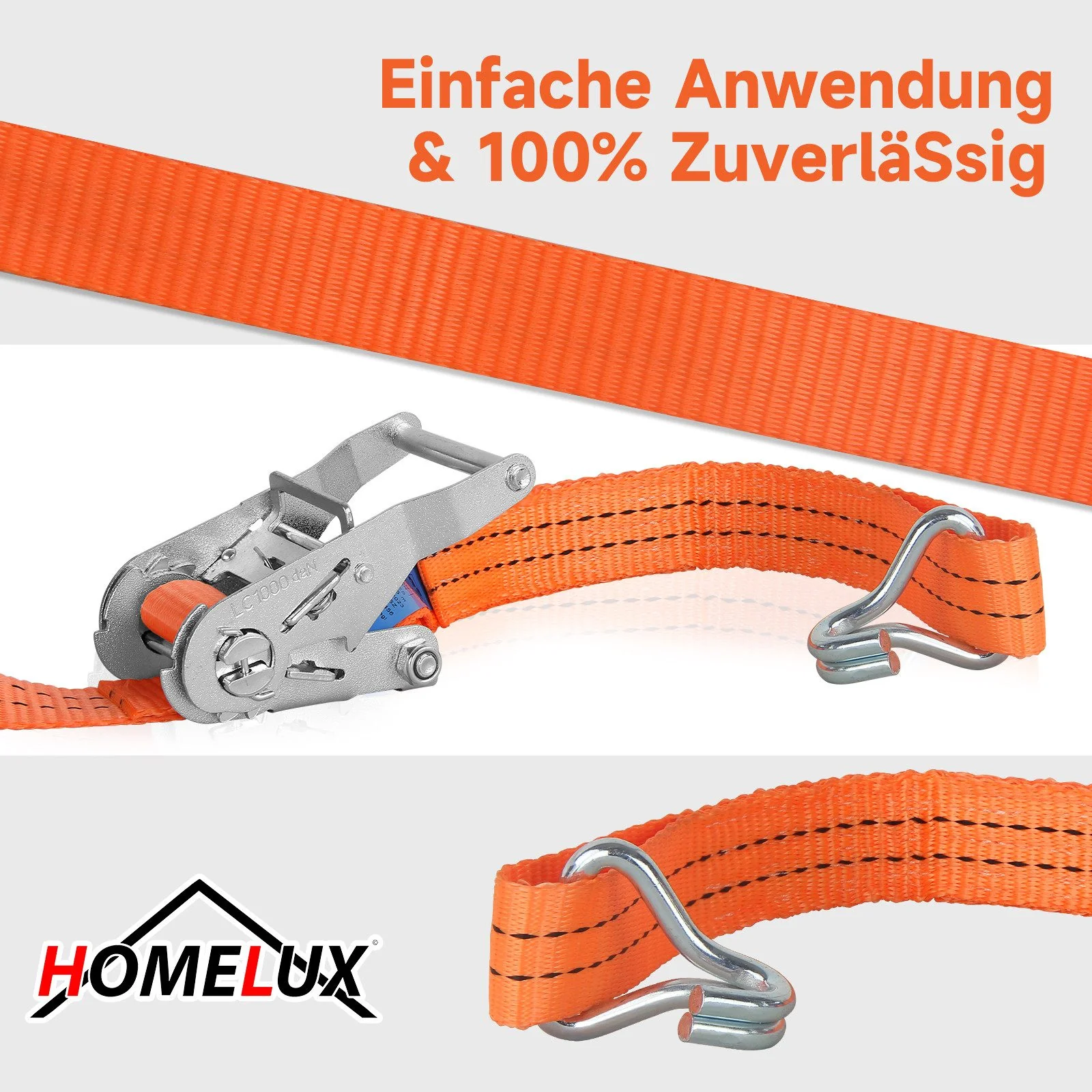 HOMELUX Spanngurte mit Ratsche & Doppel-Stahlhaken 6 m, 35 mm, extrem stabil & wetterfest - Image 8