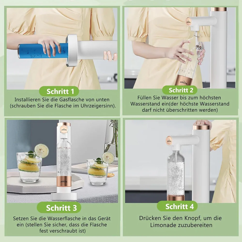 HOMELUX Soda Maker Sprudelwasser Maschine mit / ohne BPA-freien 1L PET-Flaschen / Edelstahlflasche (316er-Edelstahl) - Image 6