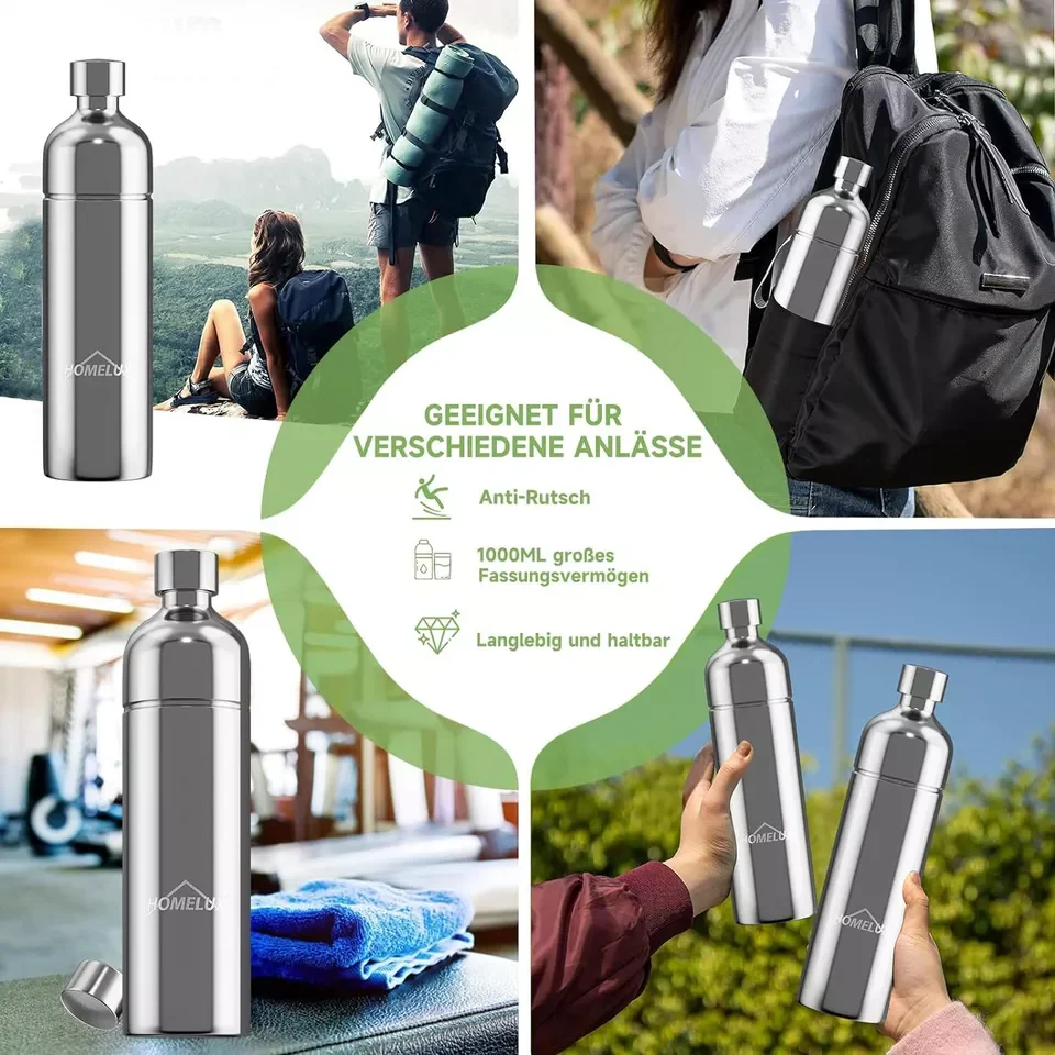 HOMELUX Soda Maker Sprudelwasser Maschine mit / ohne BPA-freien 1L PET-Flaschen / Edelstahlflasche (316er-Edelstahl) - Image 14