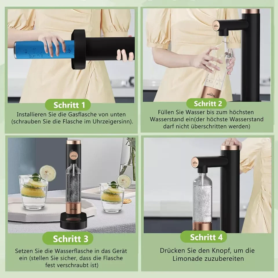 HOMELUX Soda Maker Sprudelwasser Maschine mit / ohne BPA-freien 1L PET-Flaschen / Edelstahlflasche (316er-Edelstahl) - Image 15