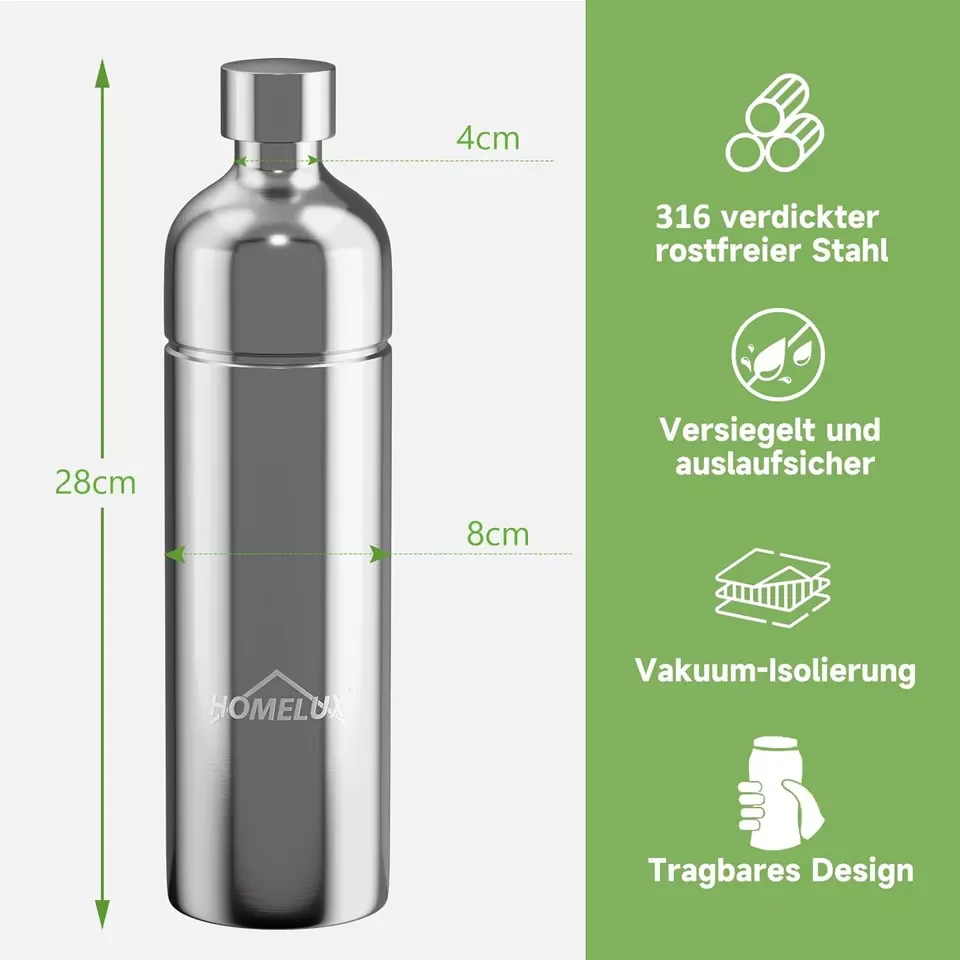 HOMELUX Soda Maker Sprudelwasser Maschine mit / ohne BPA-freien 1L PET-Flaschen / Edelstahlflasche (316er-Edelstahl) - Image 17